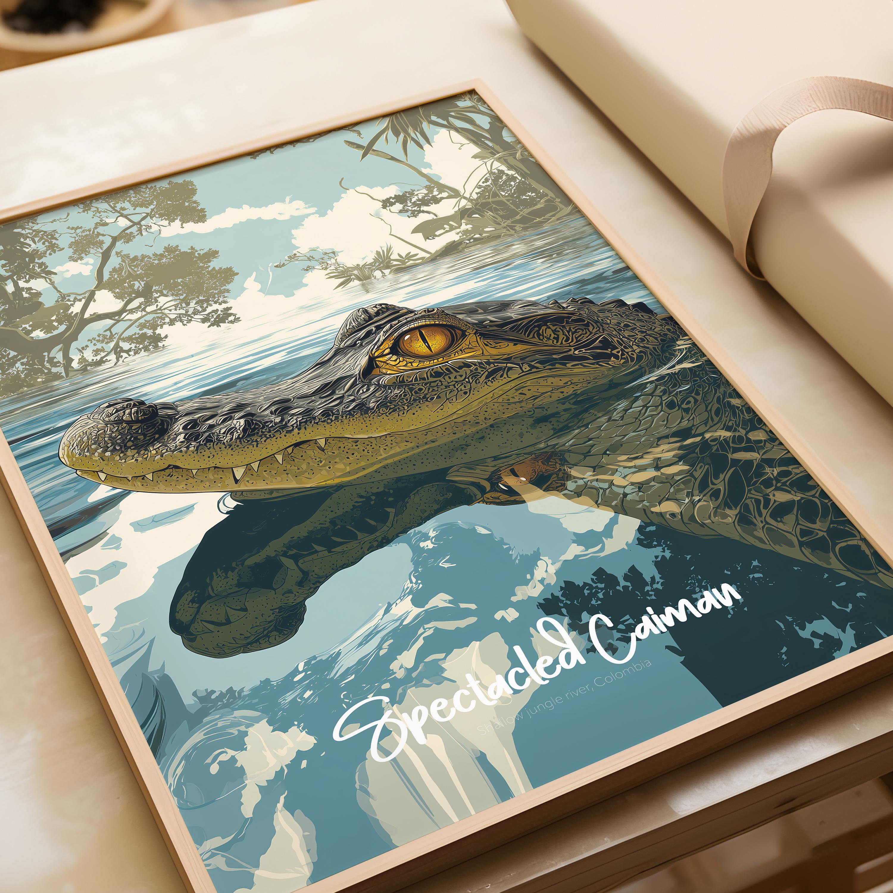 Spectacled Caiman Framed Poster: Jungle Nursery Decor, Wildlife Print