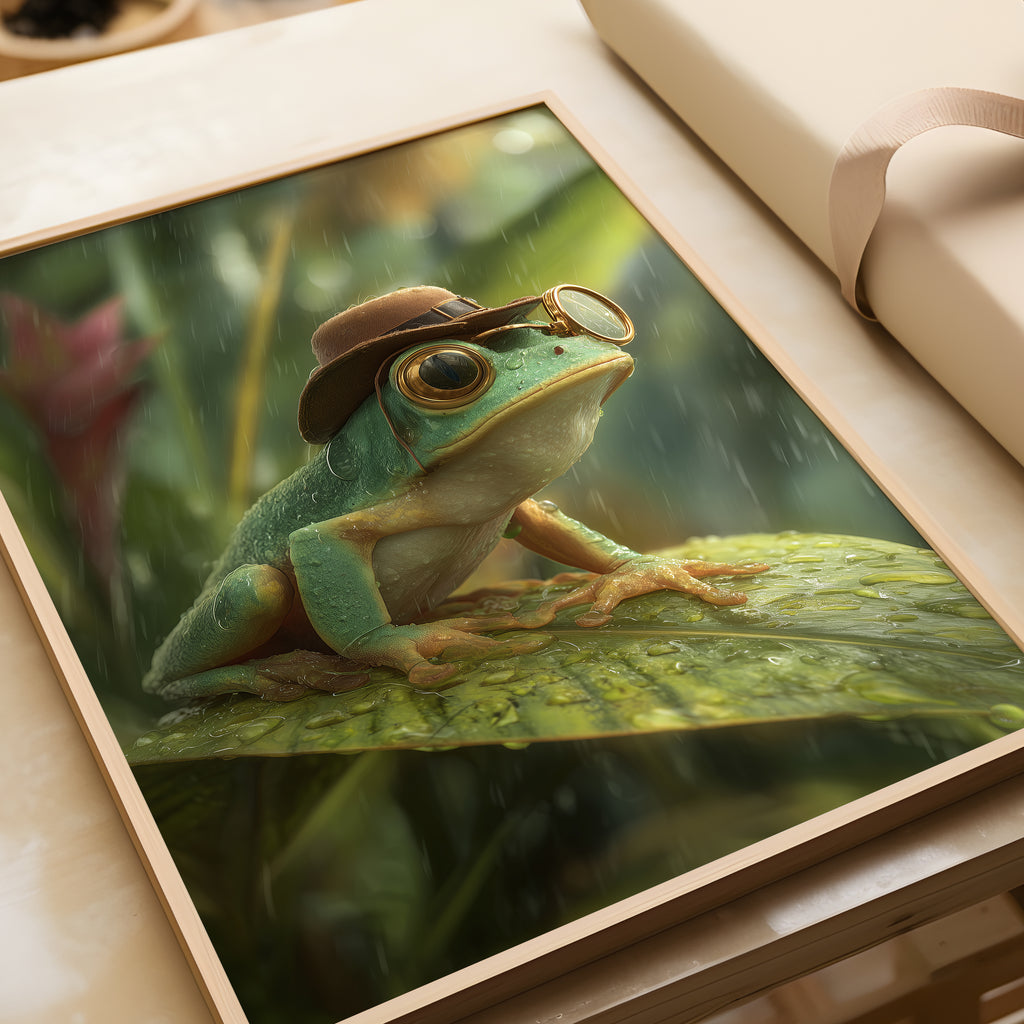 Explorer Frog Art Print: Whimsical Jungle Animal Illustration