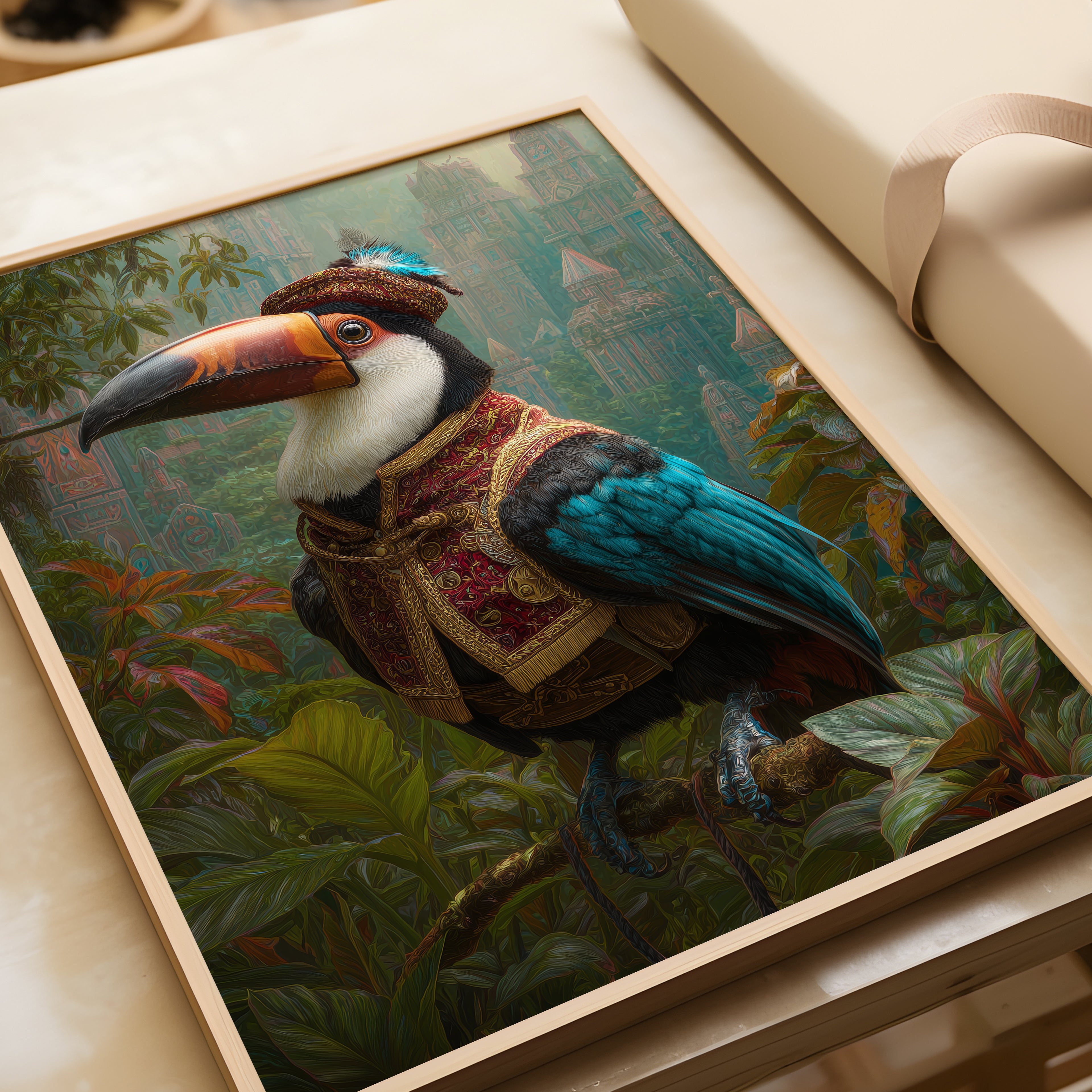 Toucan Explorer Print: Amazon Jungle Animal Portrait, Tropical Wall Art