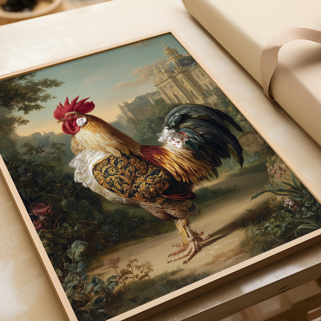Versailles Rooster Poster – French Royal Animal Wall Art, Baroque Chicken Print