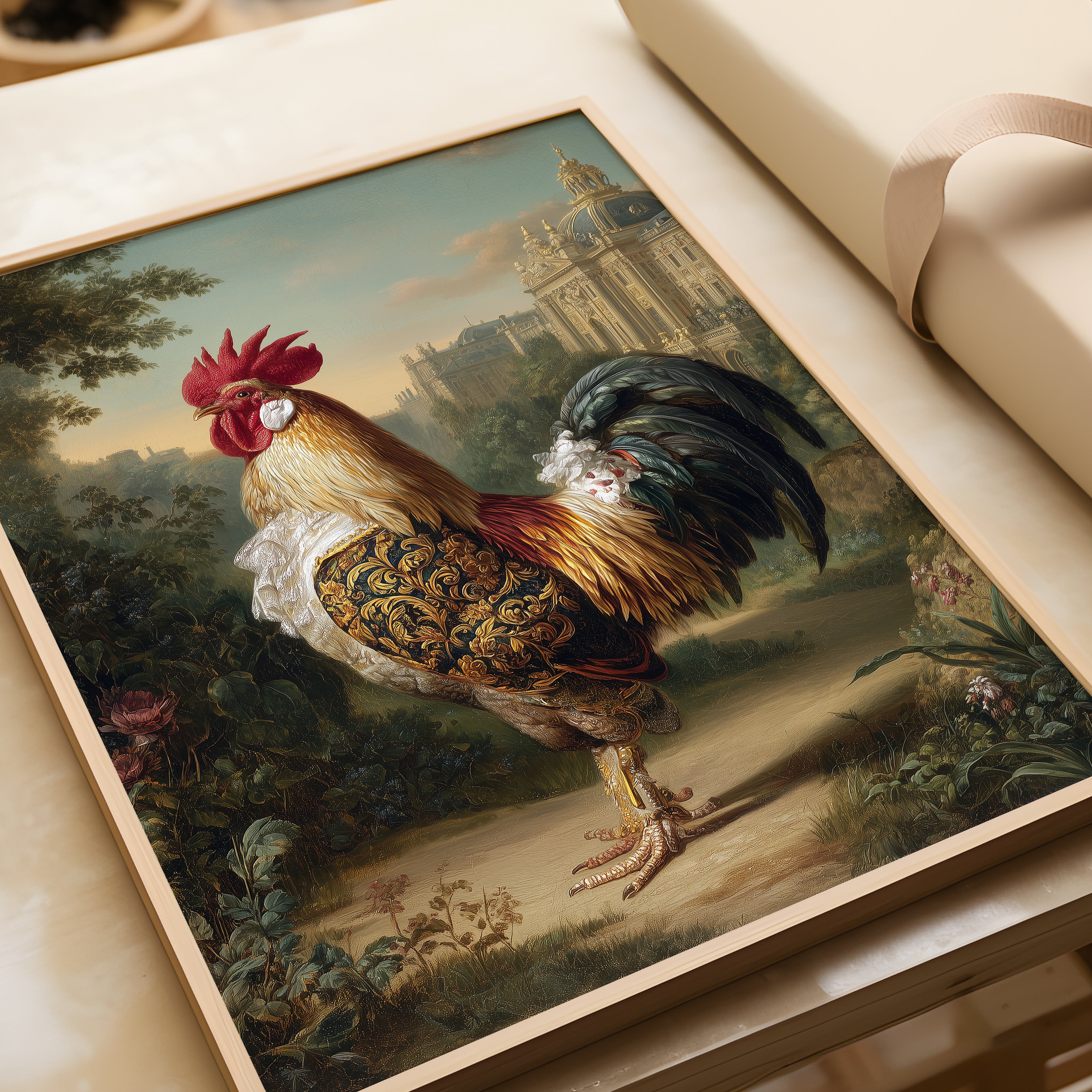 Versailles Rooster Poster – French Royal Animal Wall Art, Baroque Chicken Print