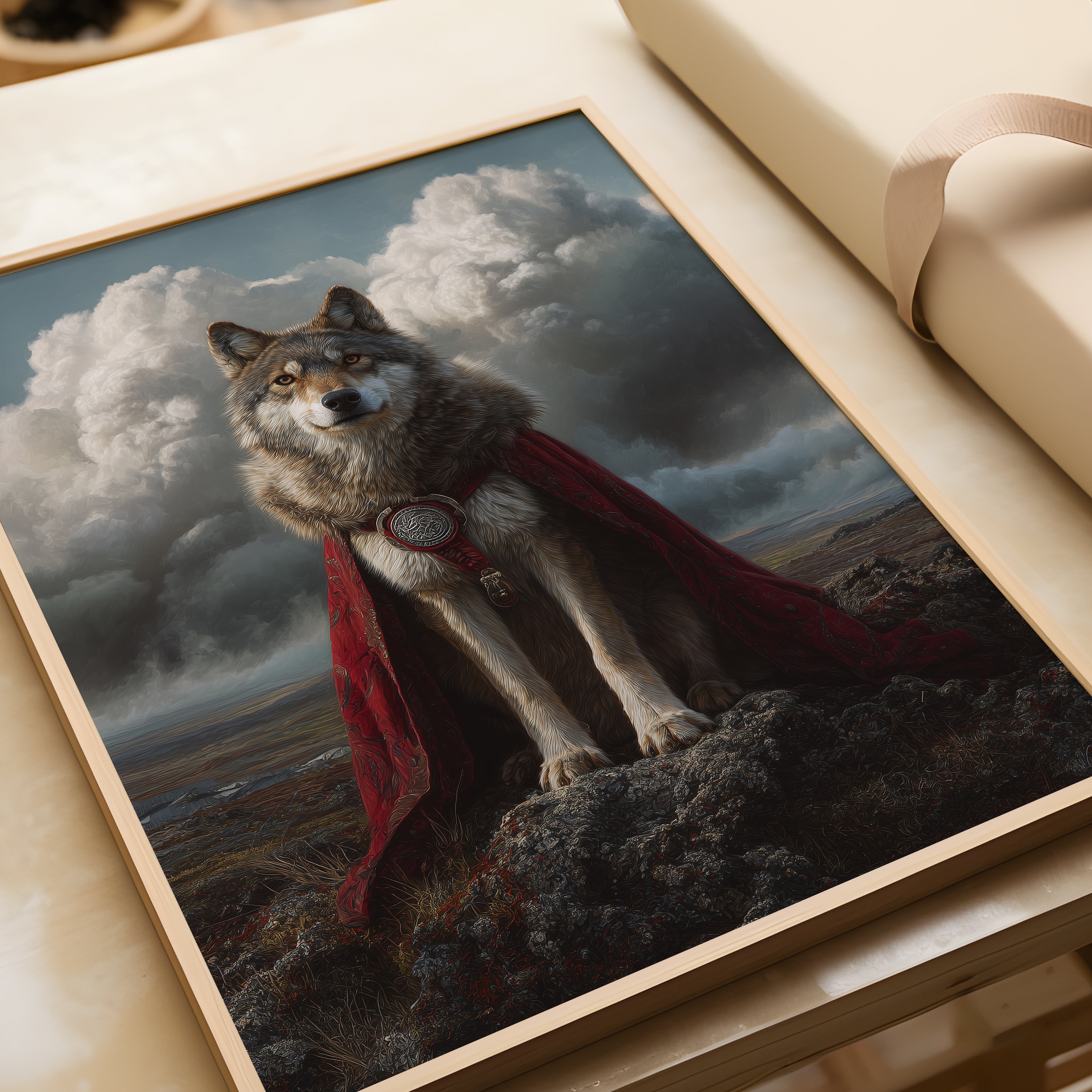 Wolf Chieftain Poster – Viking Fantasy Animal Art, Nordic Wild Wolf Wall Print