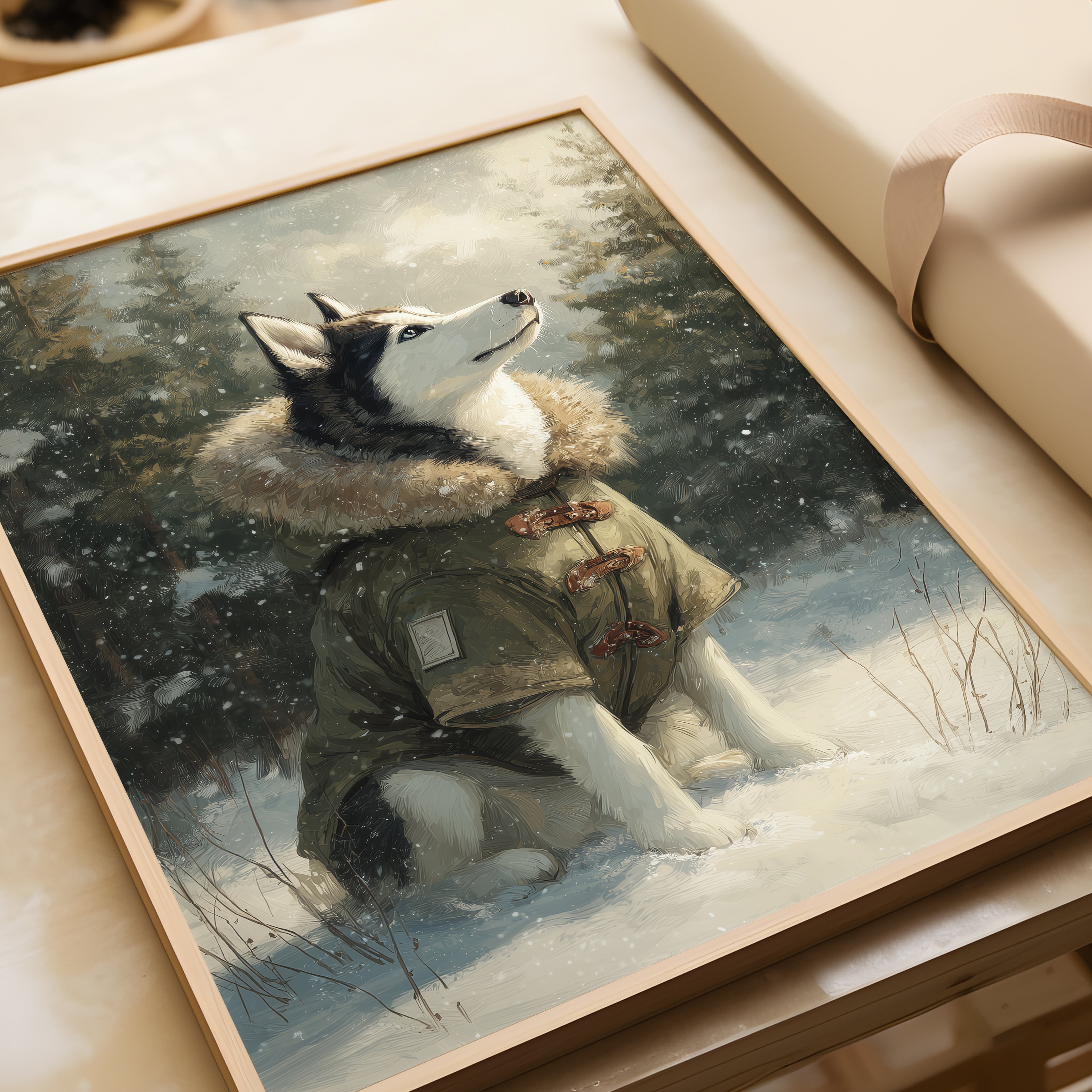 Husky Winter Art Print – Nordic Snow Dog, Laponia Forest