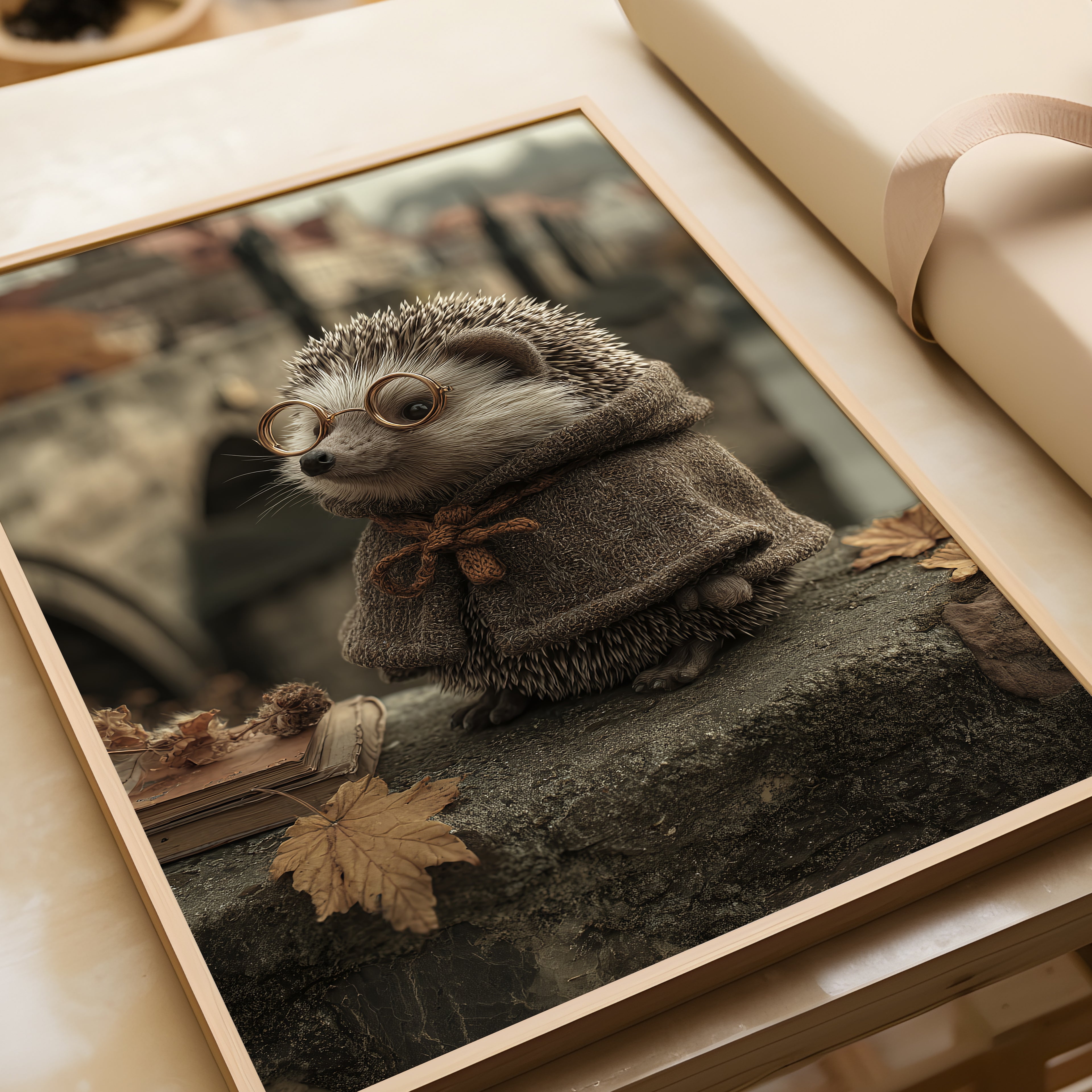 Hedgehog Philosopher Poster – Autumn Animal Print, Bookish Woodland Wall Art