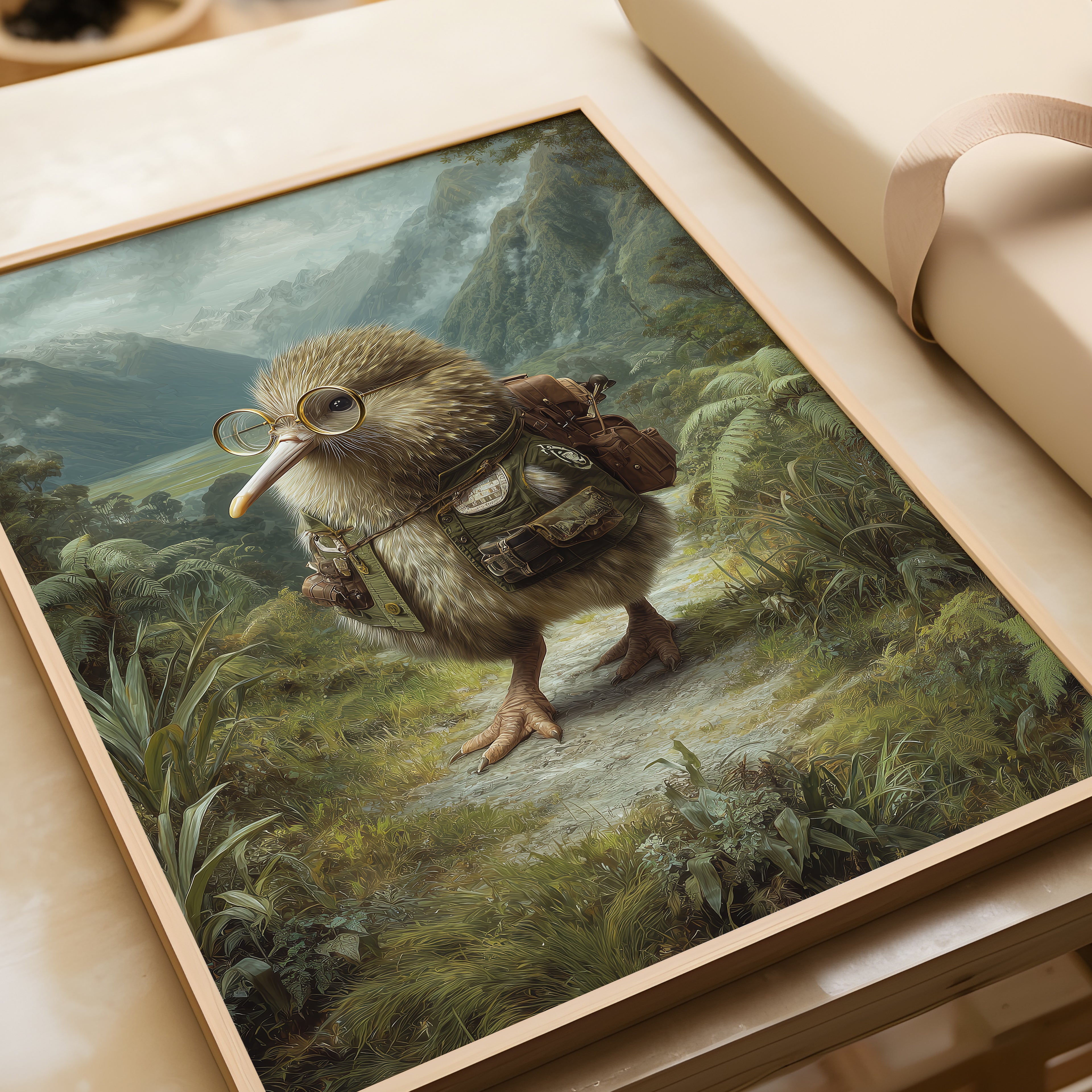 Kiwi Bird Explorer Art Print – Jungle Animal Wall Decor