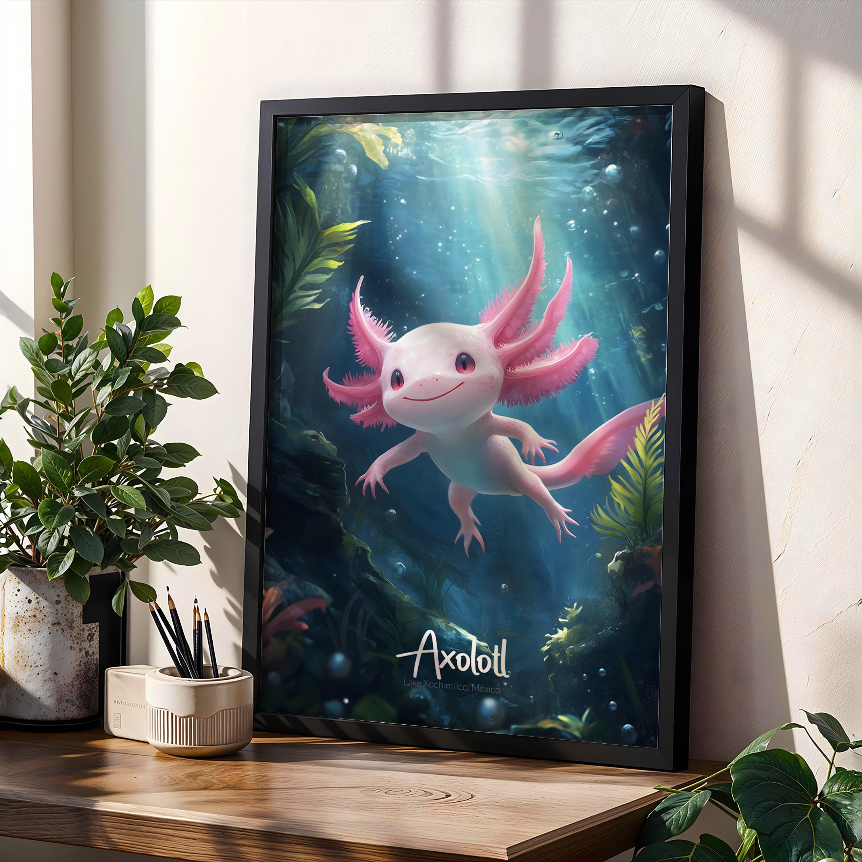 Axolotl Wall Art Print Cute Aquatic Animal Poster for Kids Room Nursery Office Decor Unique Gift Idea
