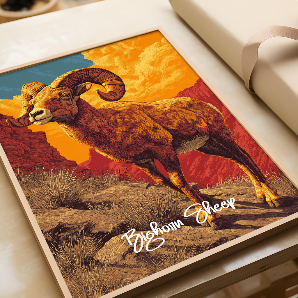 Bighorn Sheep Framed Poster: Mountain Animal Kids Room Decor