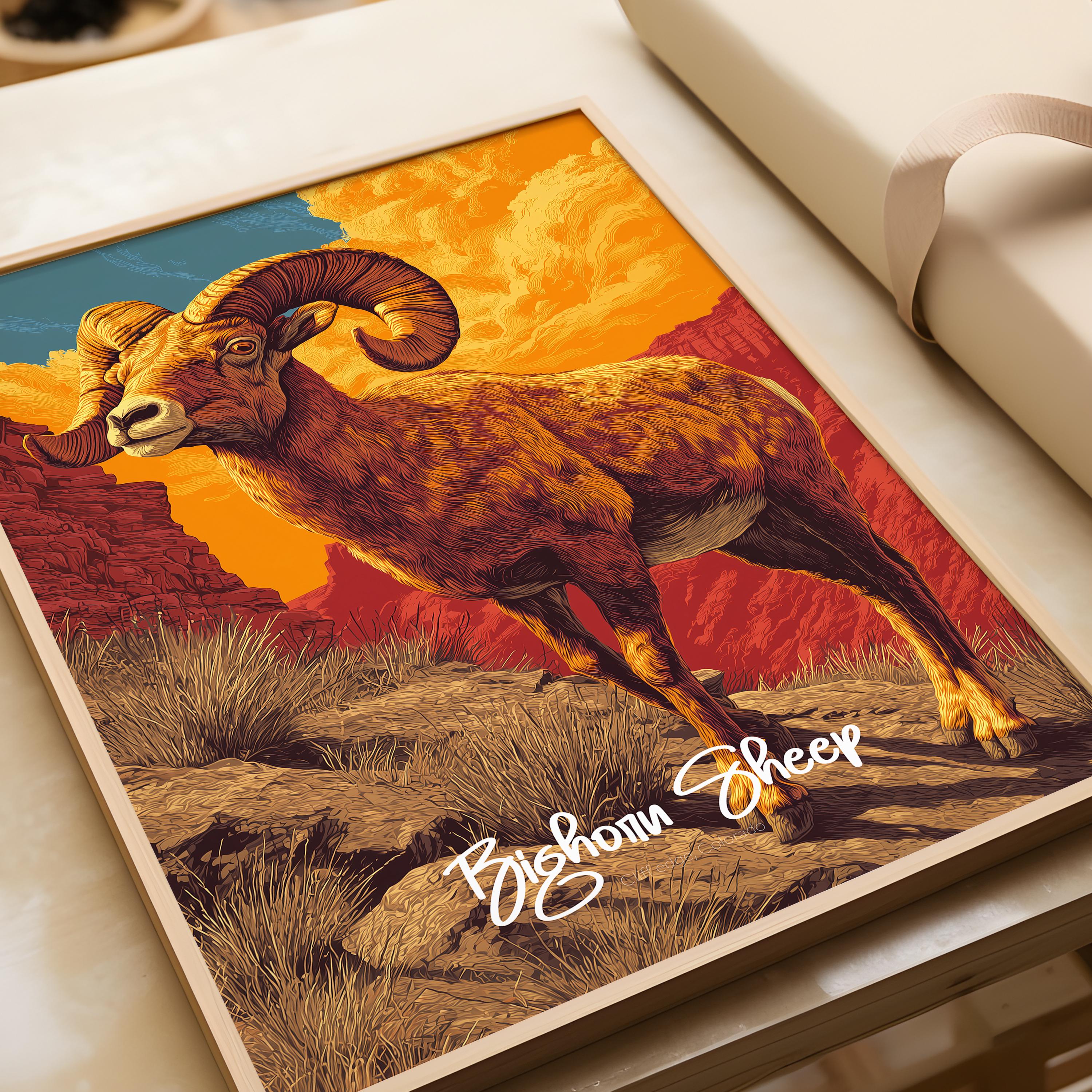 Bighorn Sheep Framed Poster: Mountain Animal Kids Room Decor