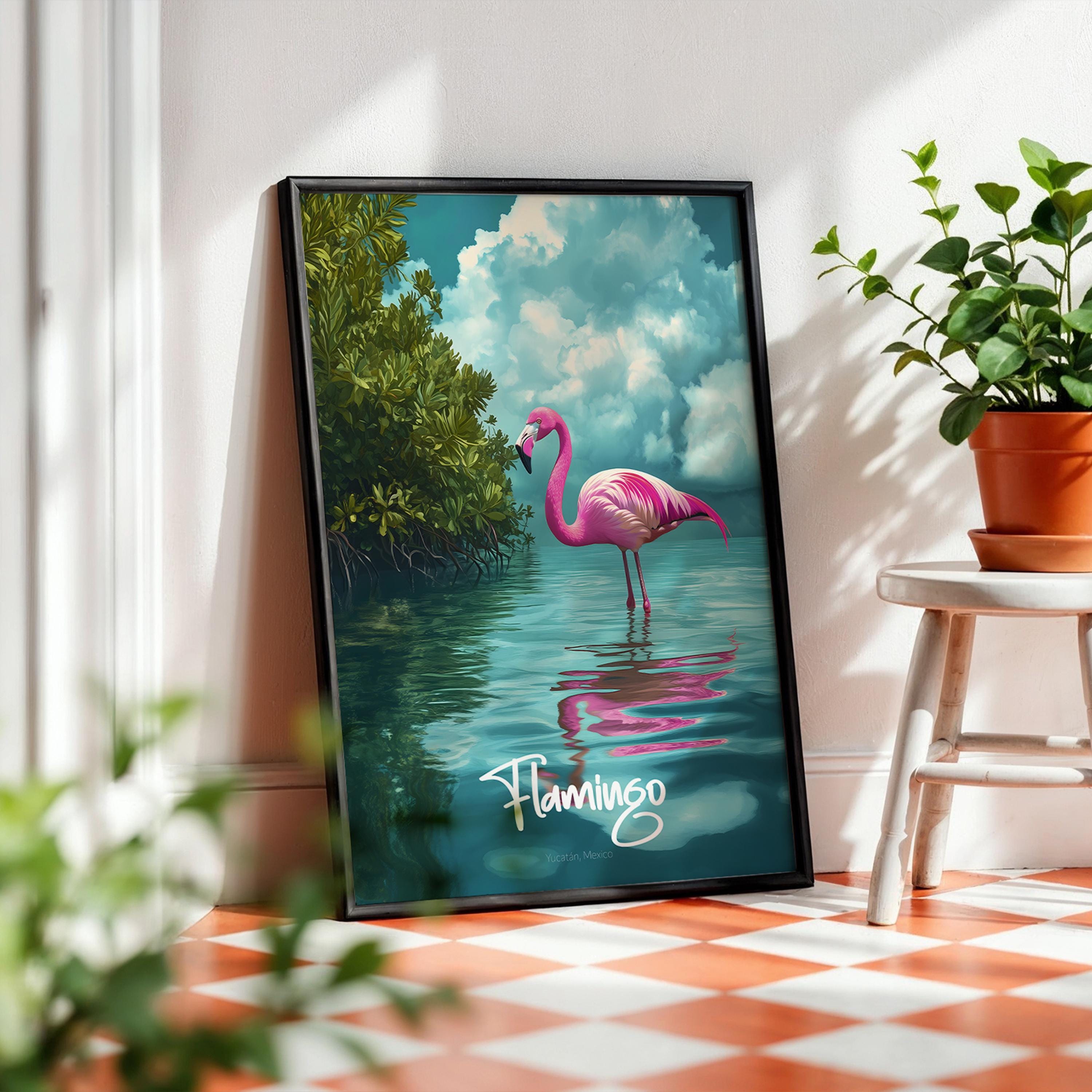 Yucatán Flamingo Art Print – Tropical Bird Illustration, Nature Decor