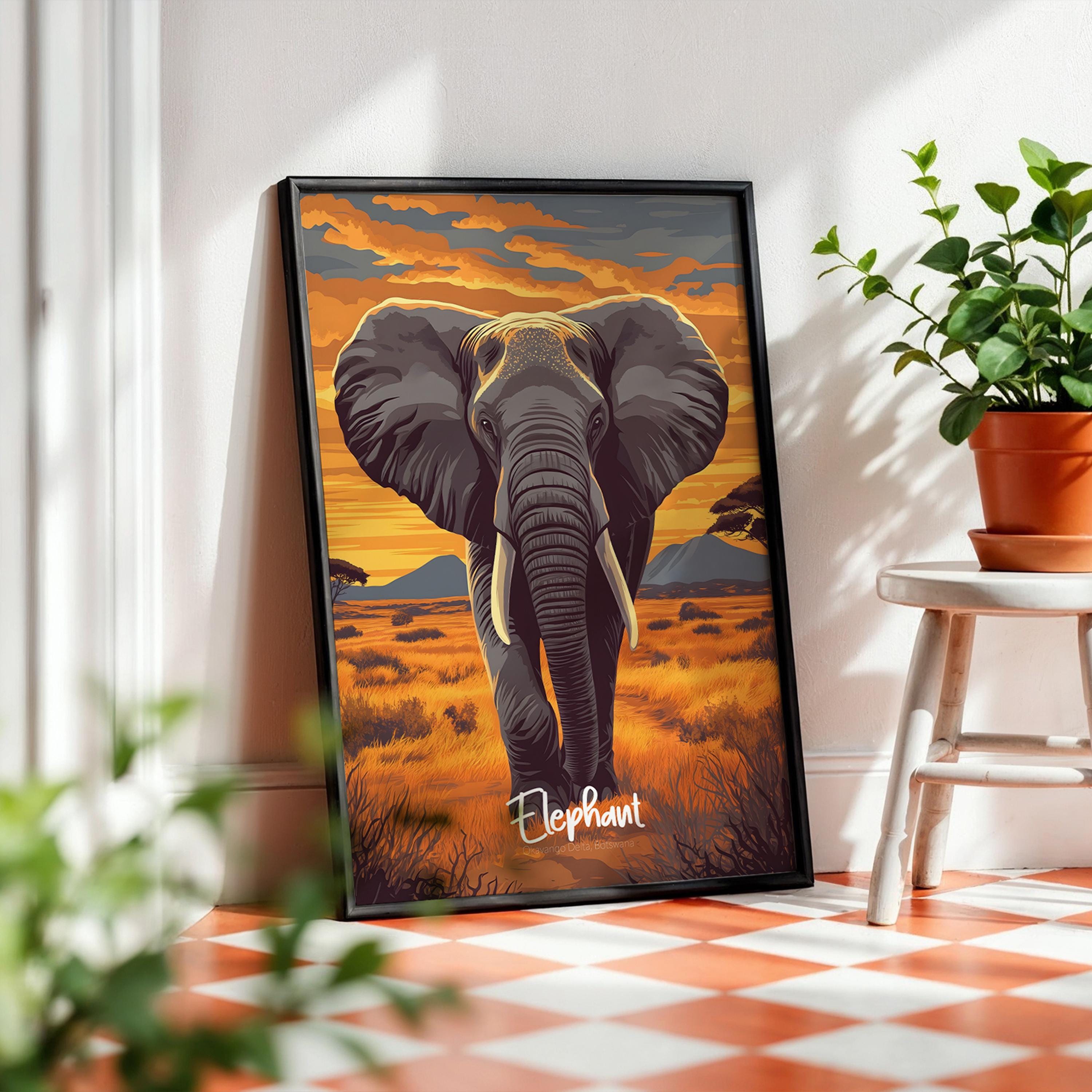 Elephant Safari Print: African Wildlife Illustration, Nature Wall Art