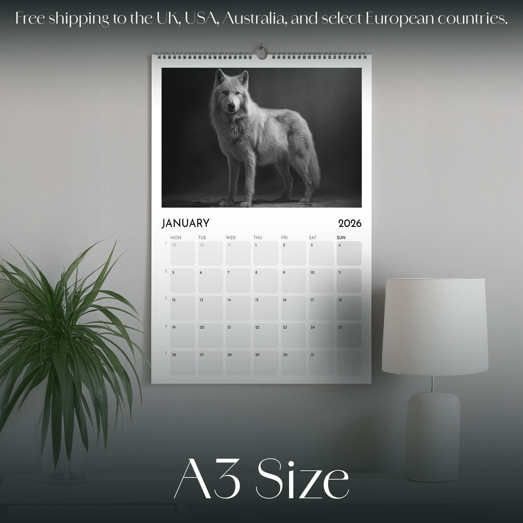 2026 Wildlife Calendar: Black & White Animal Photography, A3 Wall Planner