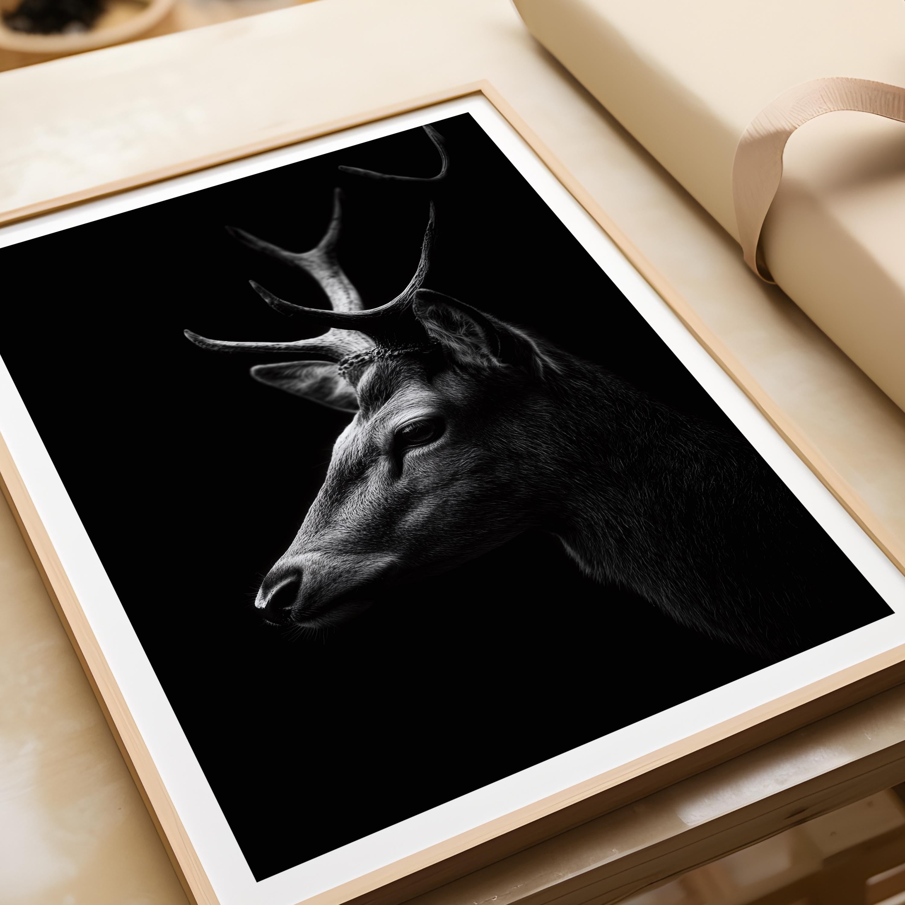 Black and White Deer Print: Elegant Wildlife Wall Art