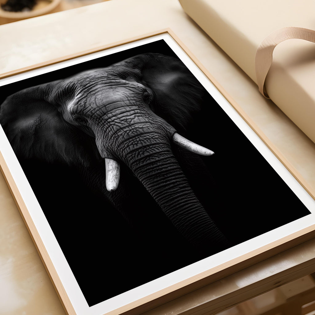 Black and White Elephant Print: Majestic Wildlife Wall Art