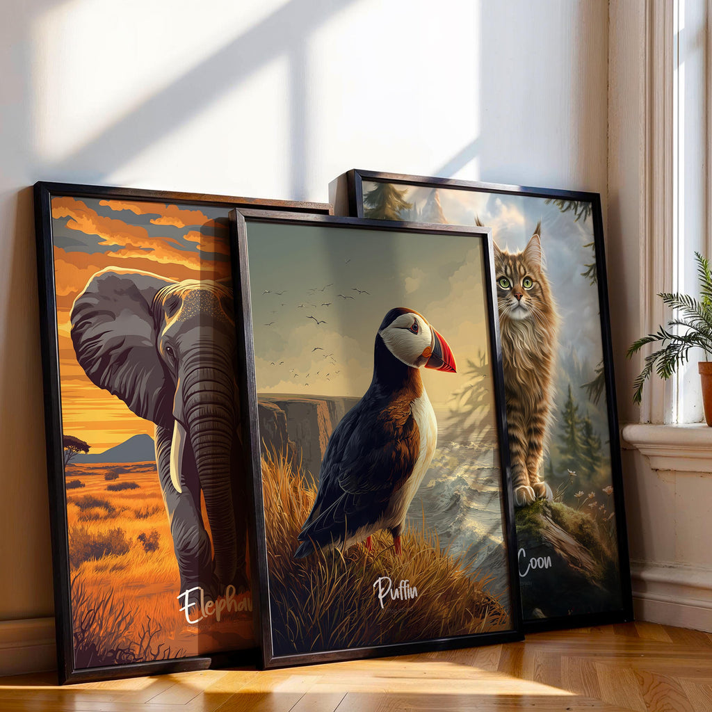 Puffin Framed Poster – Coastal Wildlife Art Print, Kids Room Decor