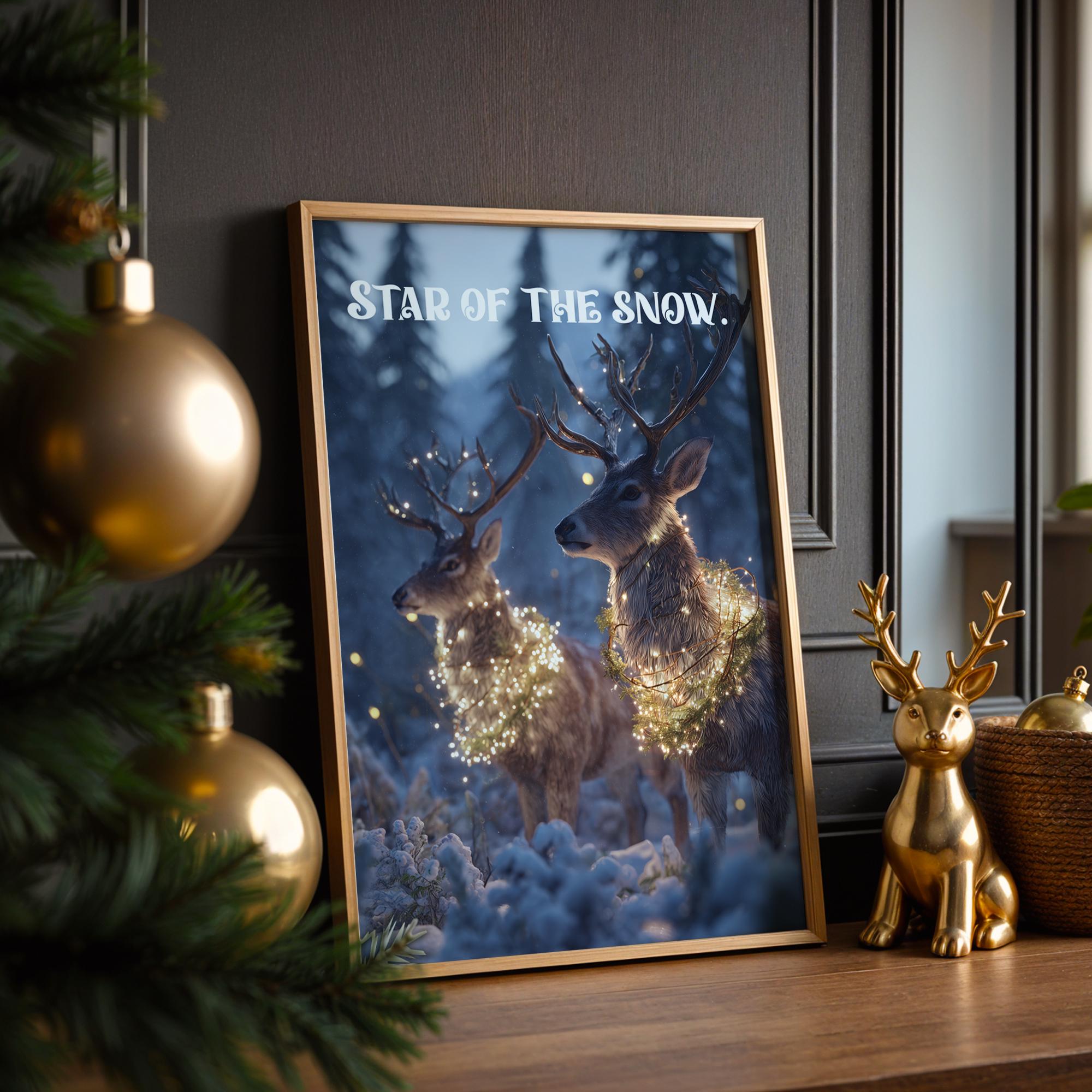 Star of the Snow Reindeer Poster – Magical Christmas Wall Art for Holiday or Kids Room