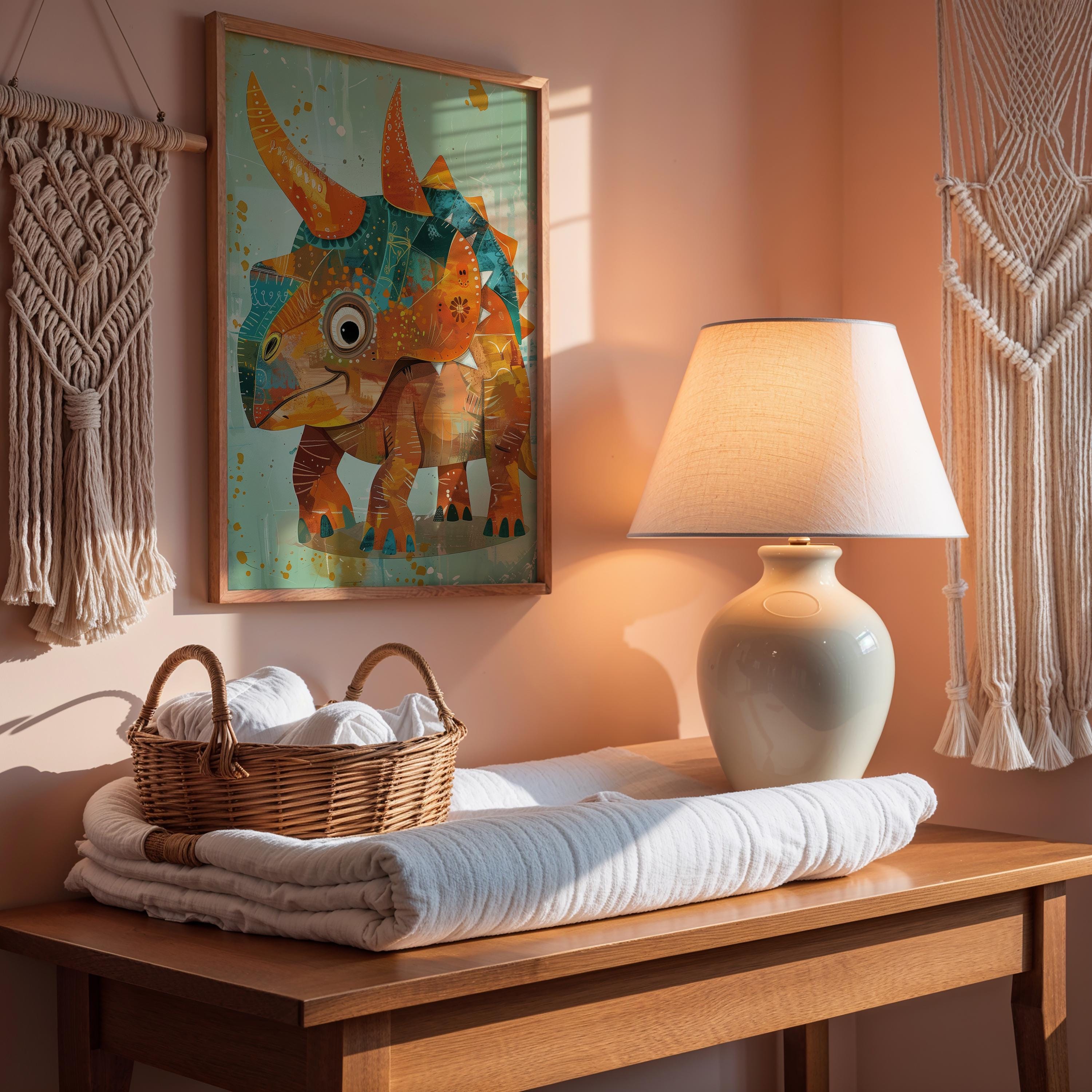 Triceratops Illustration Wall Art – Nursery Dino Print