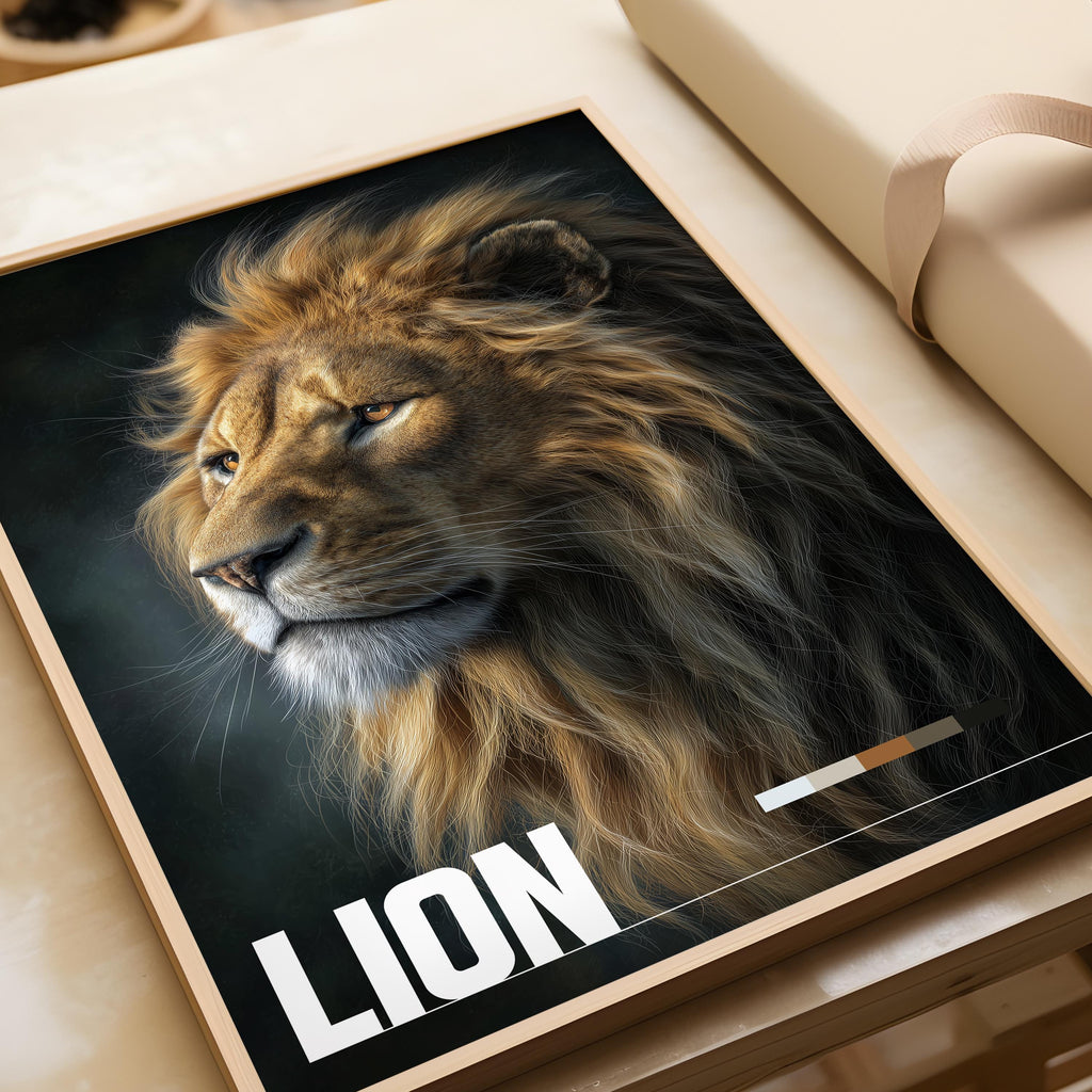 Lion Framed Poster: Majestic Wildlife Wall Art for Nursery or Kids Room