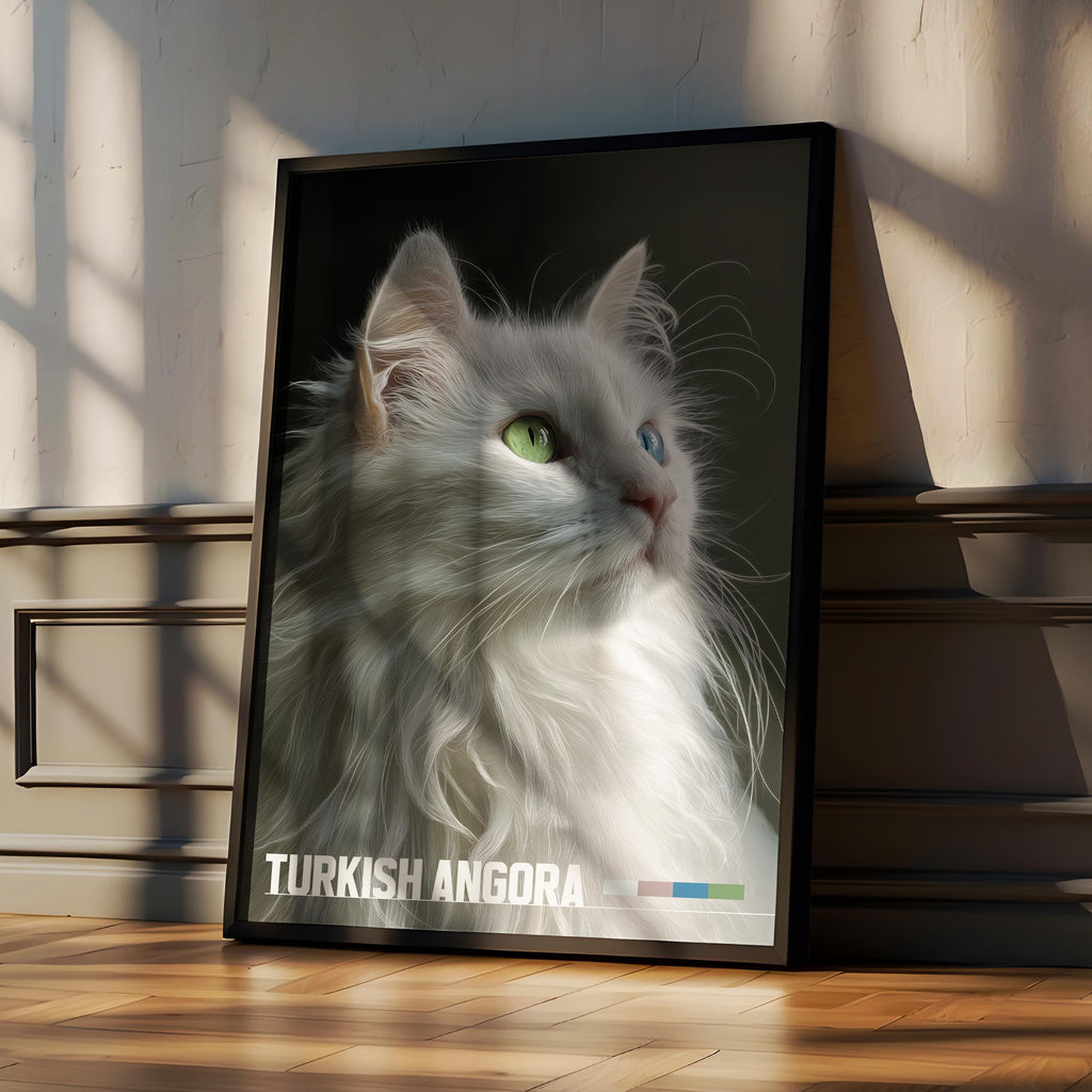 Turkish Angora Framed Poster: Elegant Cat Wall Art for Nursery or Kids Room
