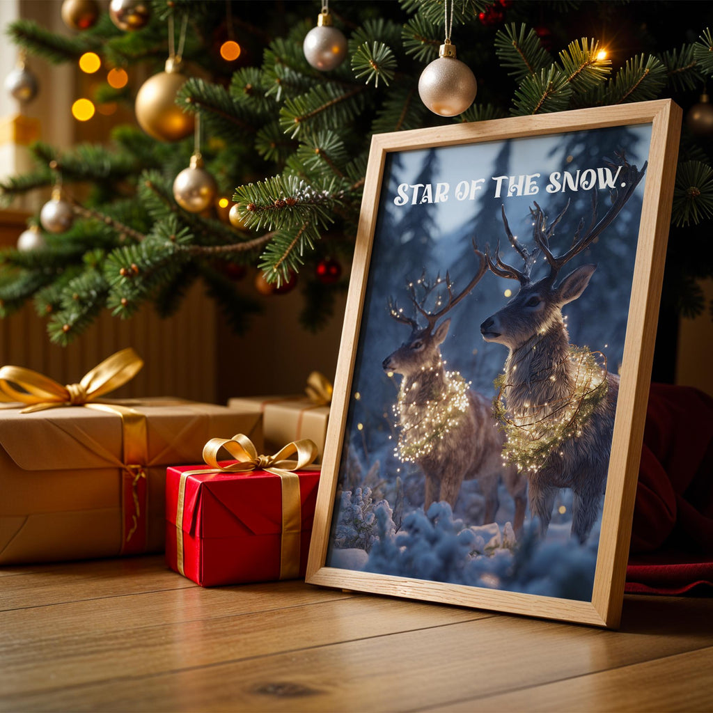 Star of the Snow Reindeer Poster – Magical Christmas Wall Art for Holiday or Kids Room