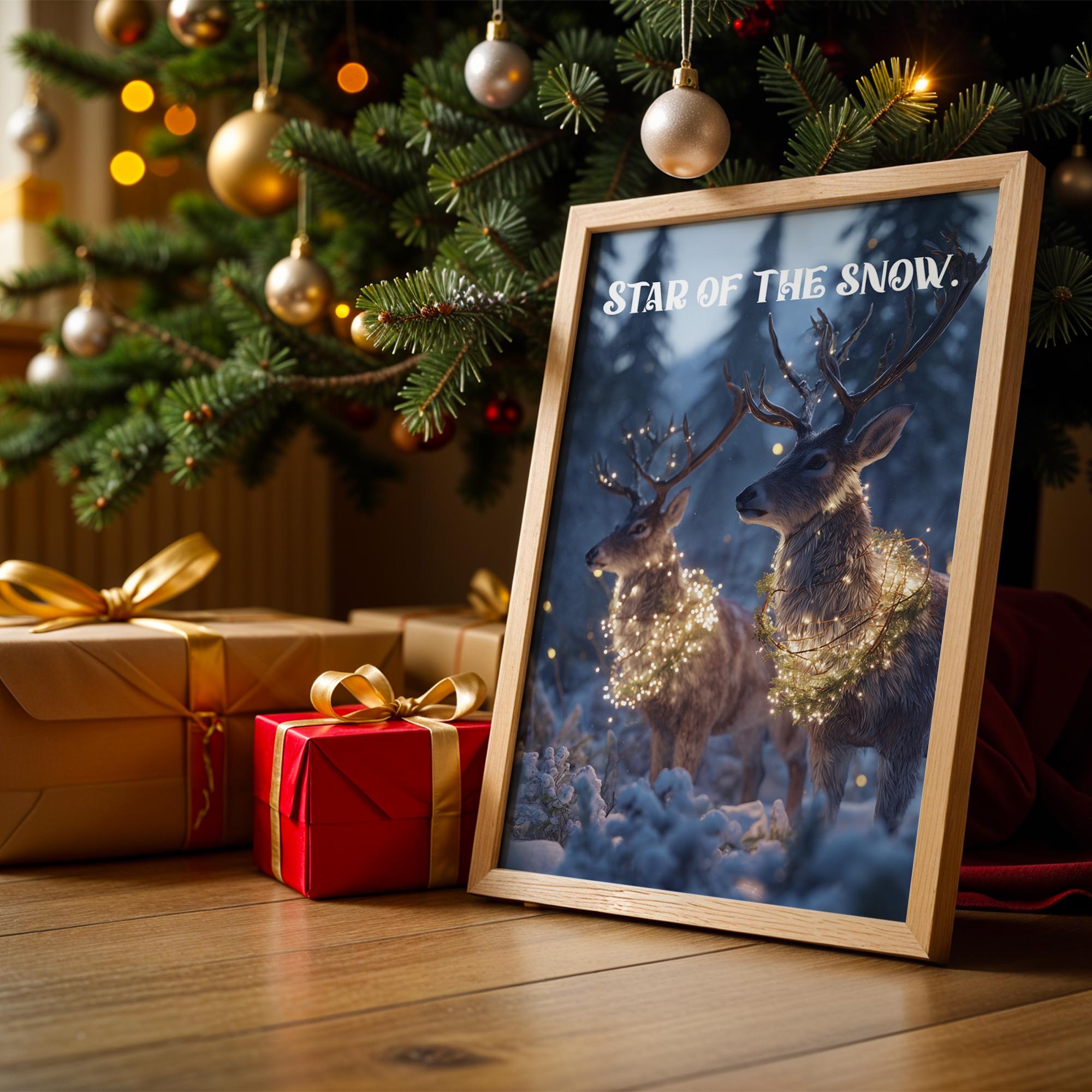 Star of the Snow Reindeer Poster – Magical Christmas Wall Art for Holiday or Kids Room