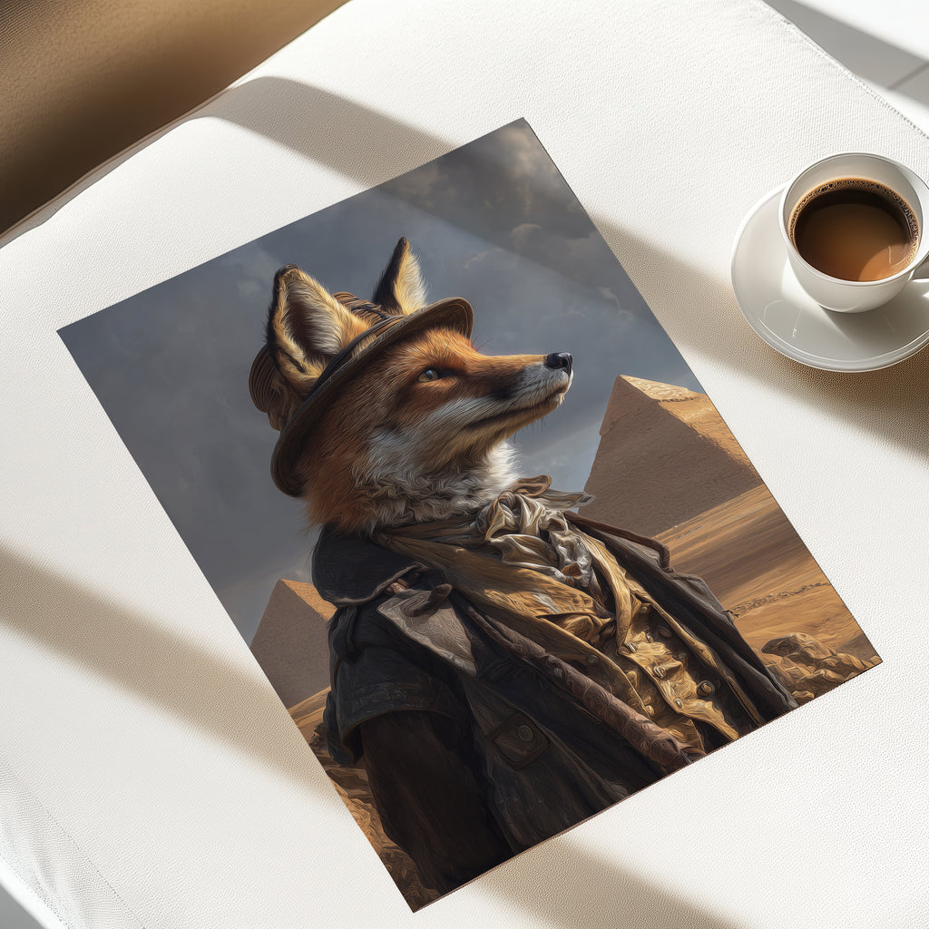 Victorian Fox Explorer Print: Giza Desert Animal Portrait