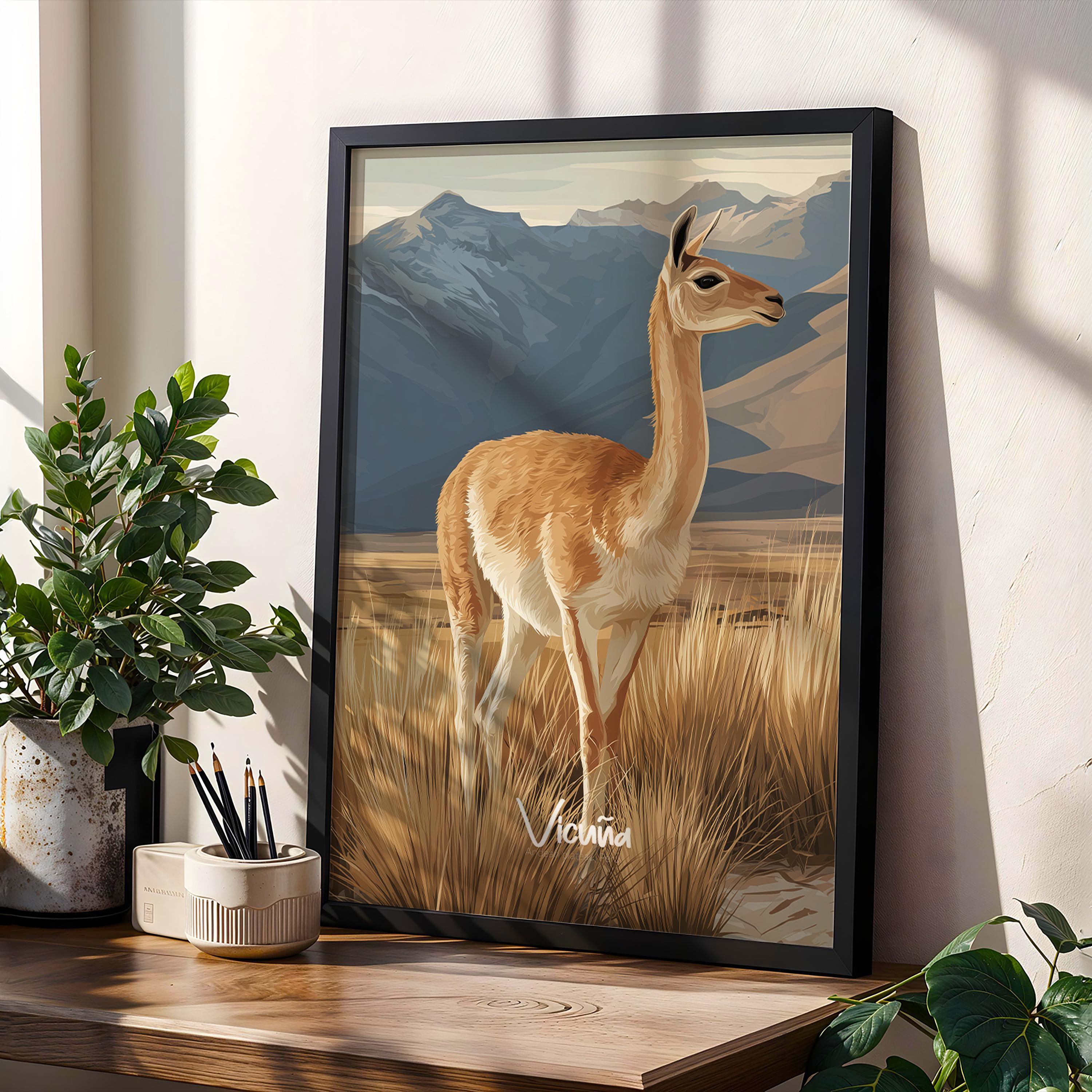 Framed Vicuña Print: Andean Animal Nursery Art, Nature-Inspired Kids Decor