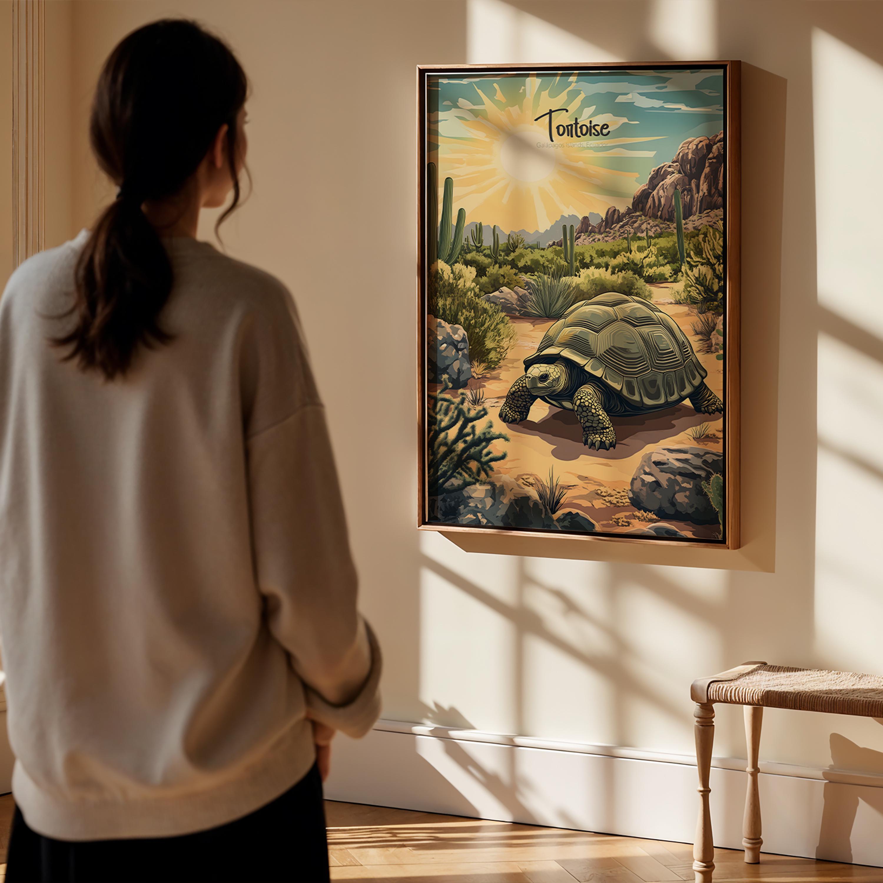 Vintage Tortoise Print: Botanical Reptile Wall Art