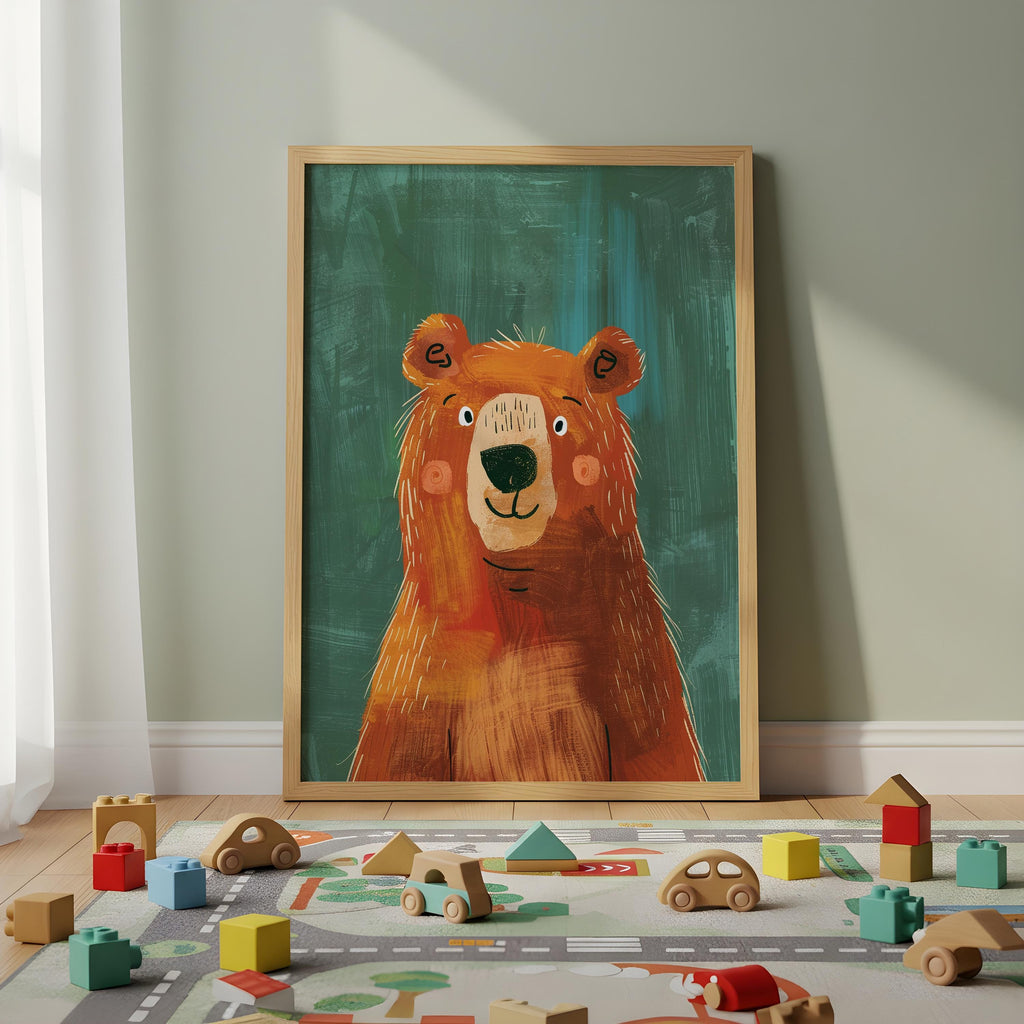 Bear Nursery Wall Art – Woodland Animal Print for Kids