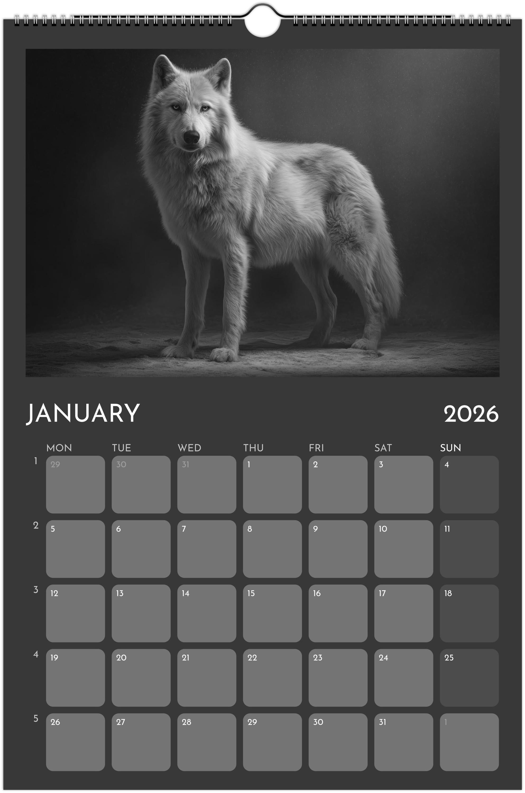 2026 Wildlife Calendar A3: Black & White Animal Photography Wall Planner