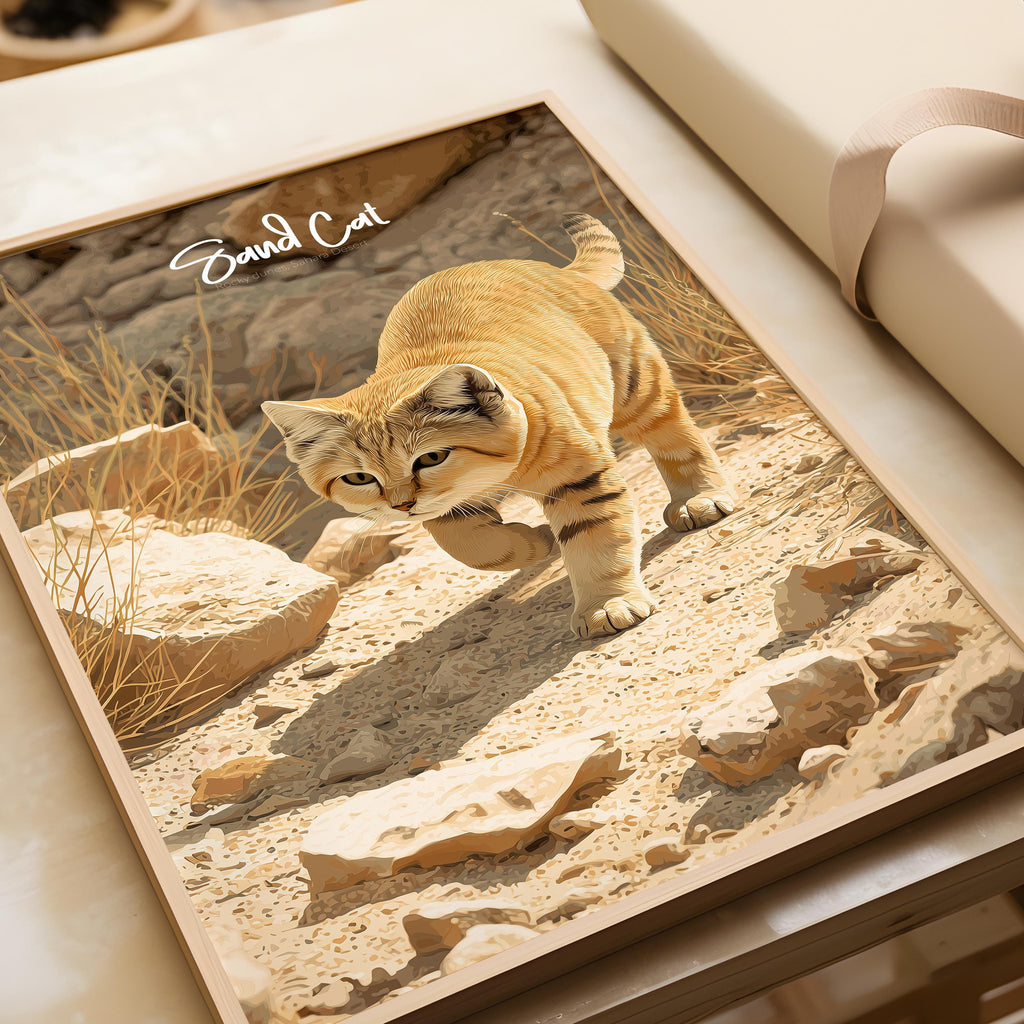 Sand Cat Art Print: Desert Feline Illustration, Wildlife Decor