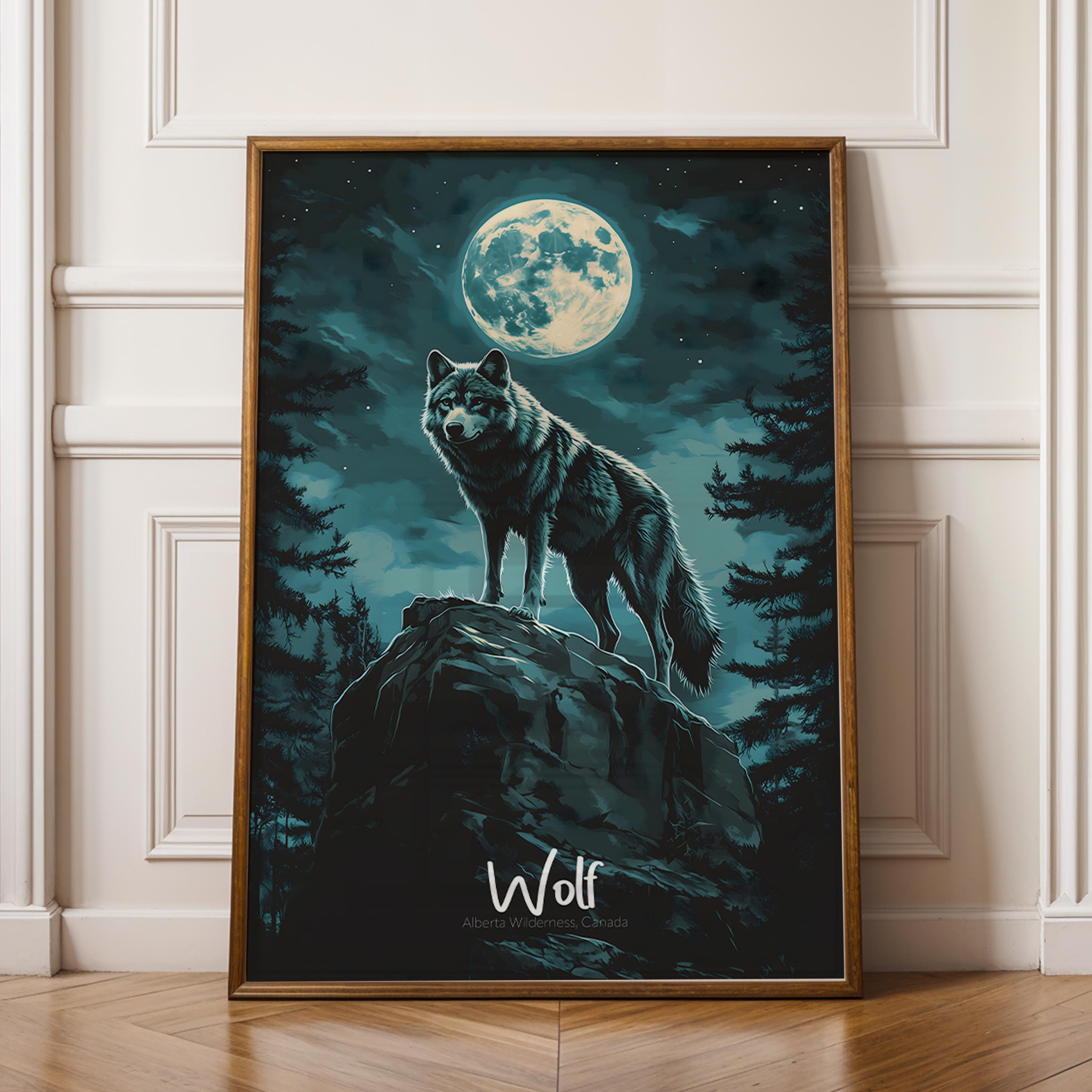 Wolf Print: Northern Forest Animal Illustration, Rustic Wildlife Art