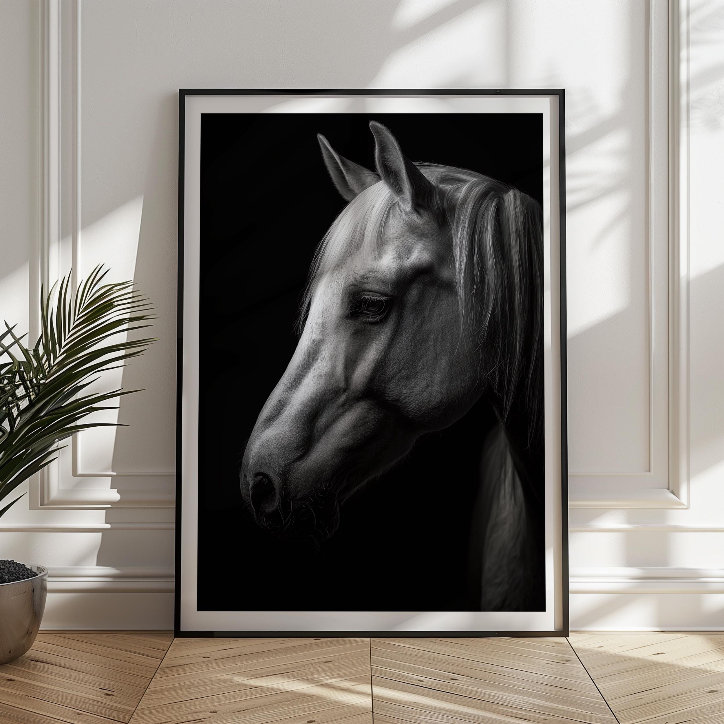 Black and White Horse Print: Elegant Wildlife Wall Art