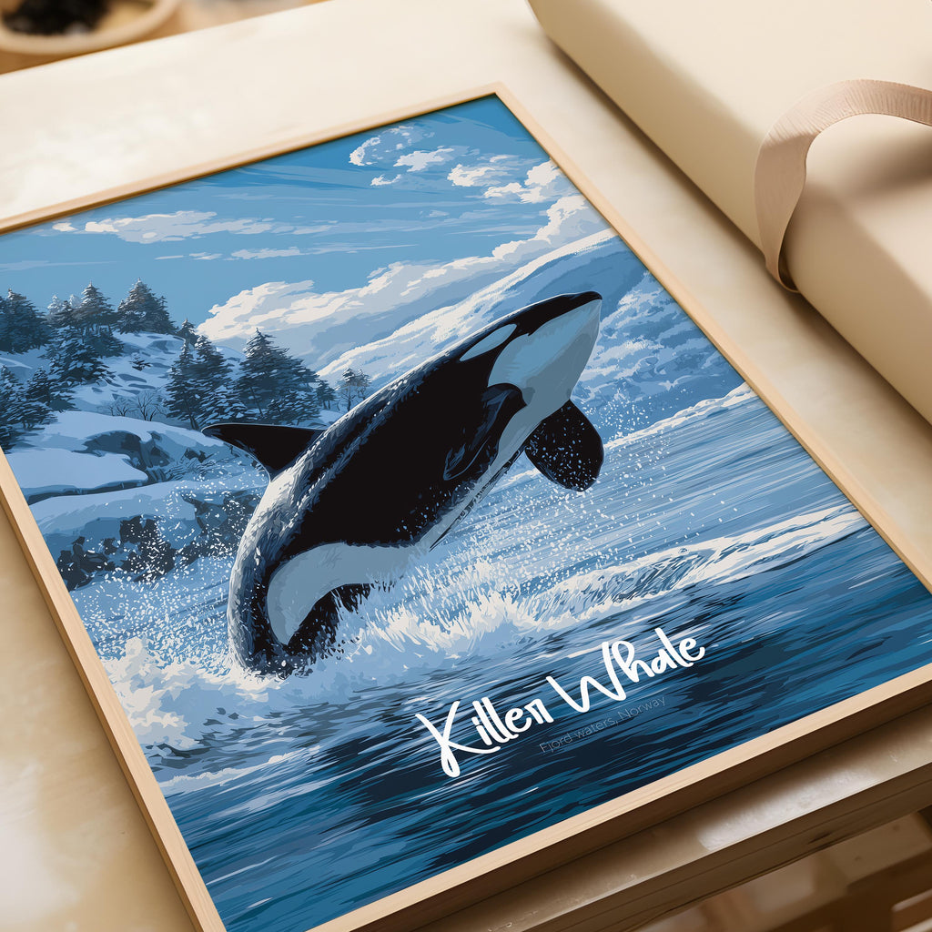 Killer Whale Wall Art Framed Poster – Orca Ocean Decor for Kids Room or Nursery, Marine Wildlife Print, Nature-Inspired Gift