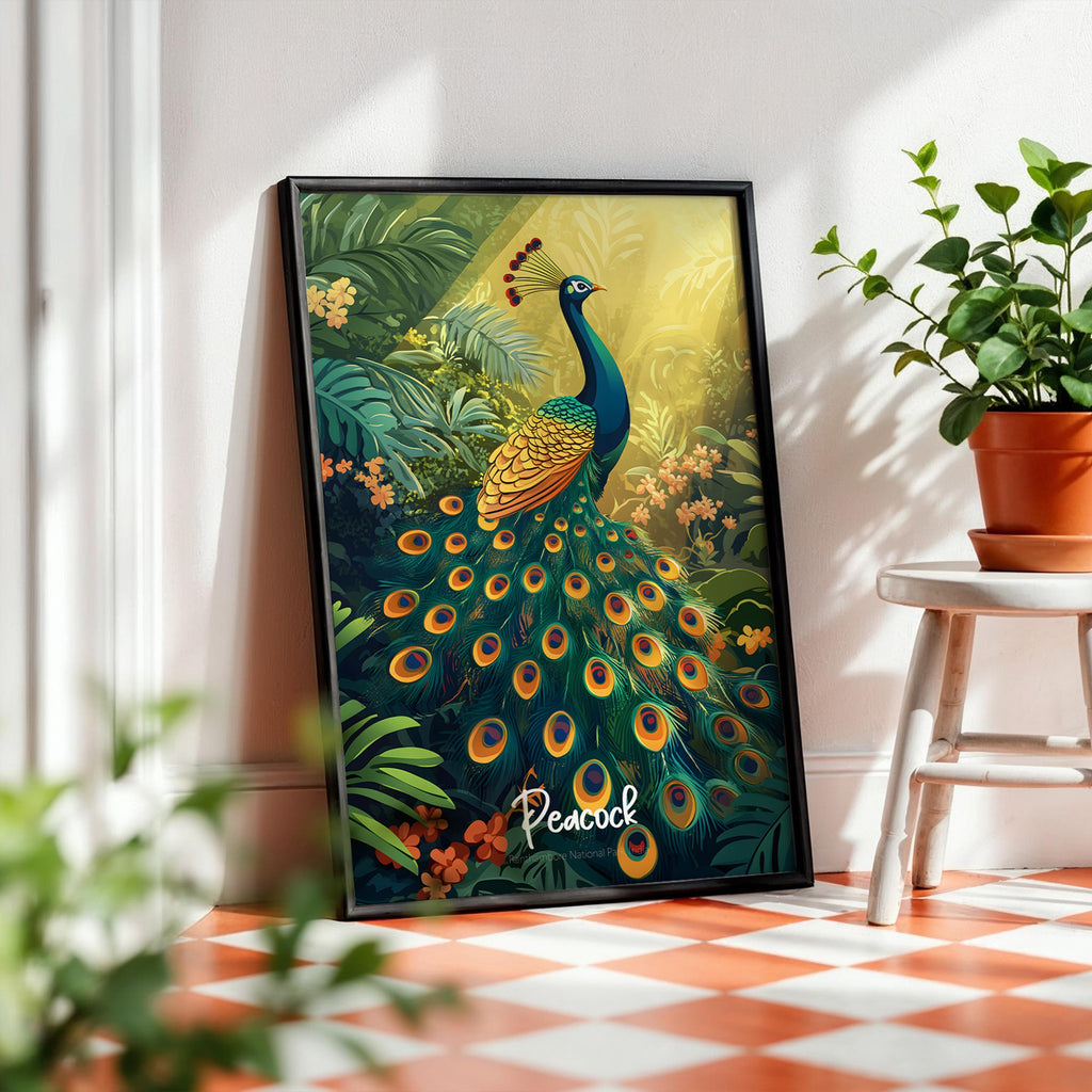 Peacock Art Print: India Inspired Tropical Bird Wall Decor