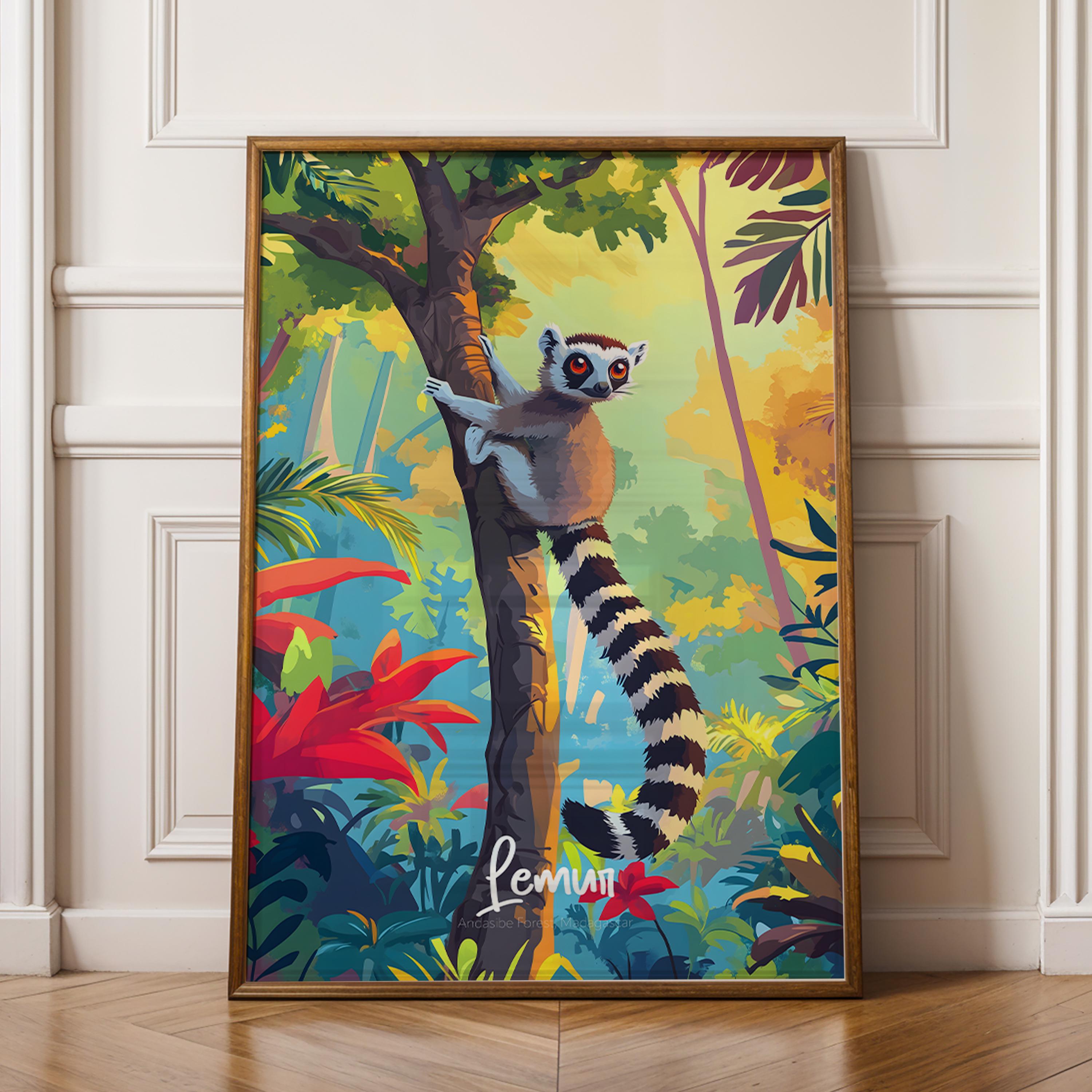 Lemur Art Print: Madagascar Wildlife Poster, Nursery Room Decor