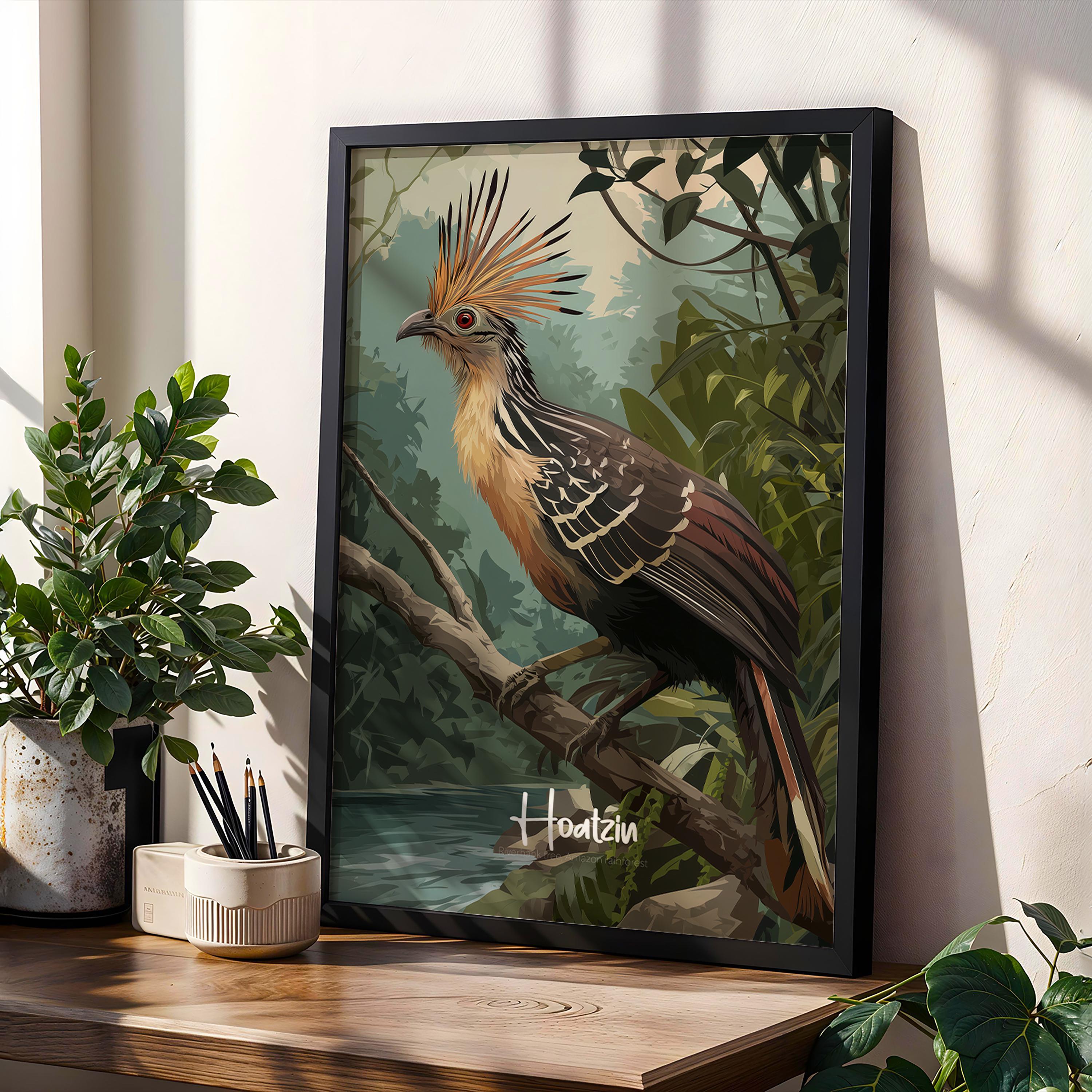 Hoatzin Framed Poster: Exotic Bird Print for Nursery or Kids Room