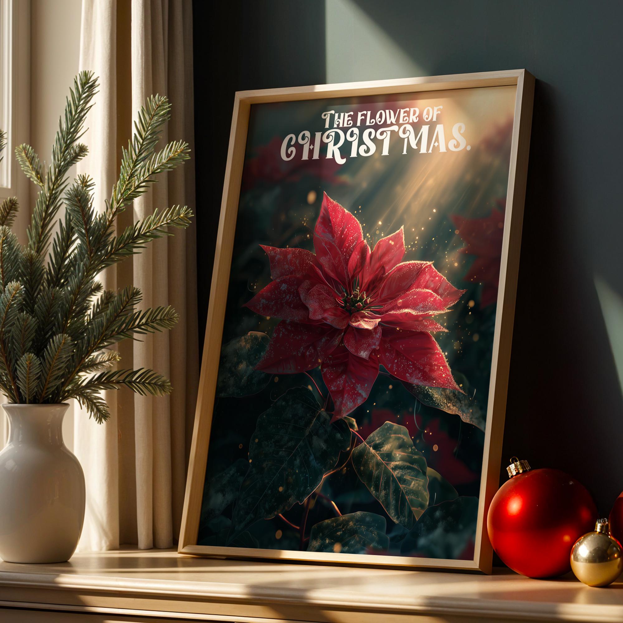 Poinsettia Christmas Poster – Elegant Holiday Wall Art Featuring the Flower of Christmas