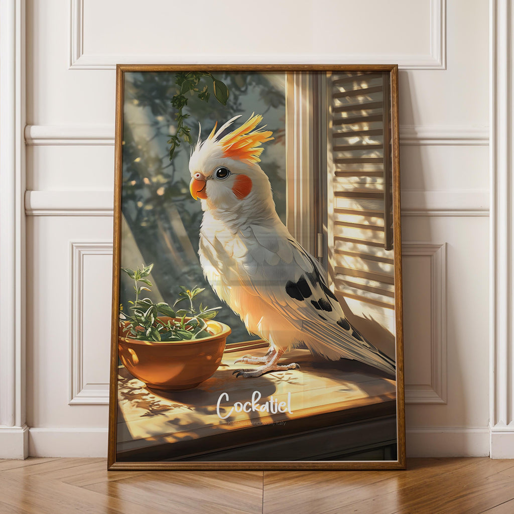Framed Cockatiel Print: Modern Avian Wall Art