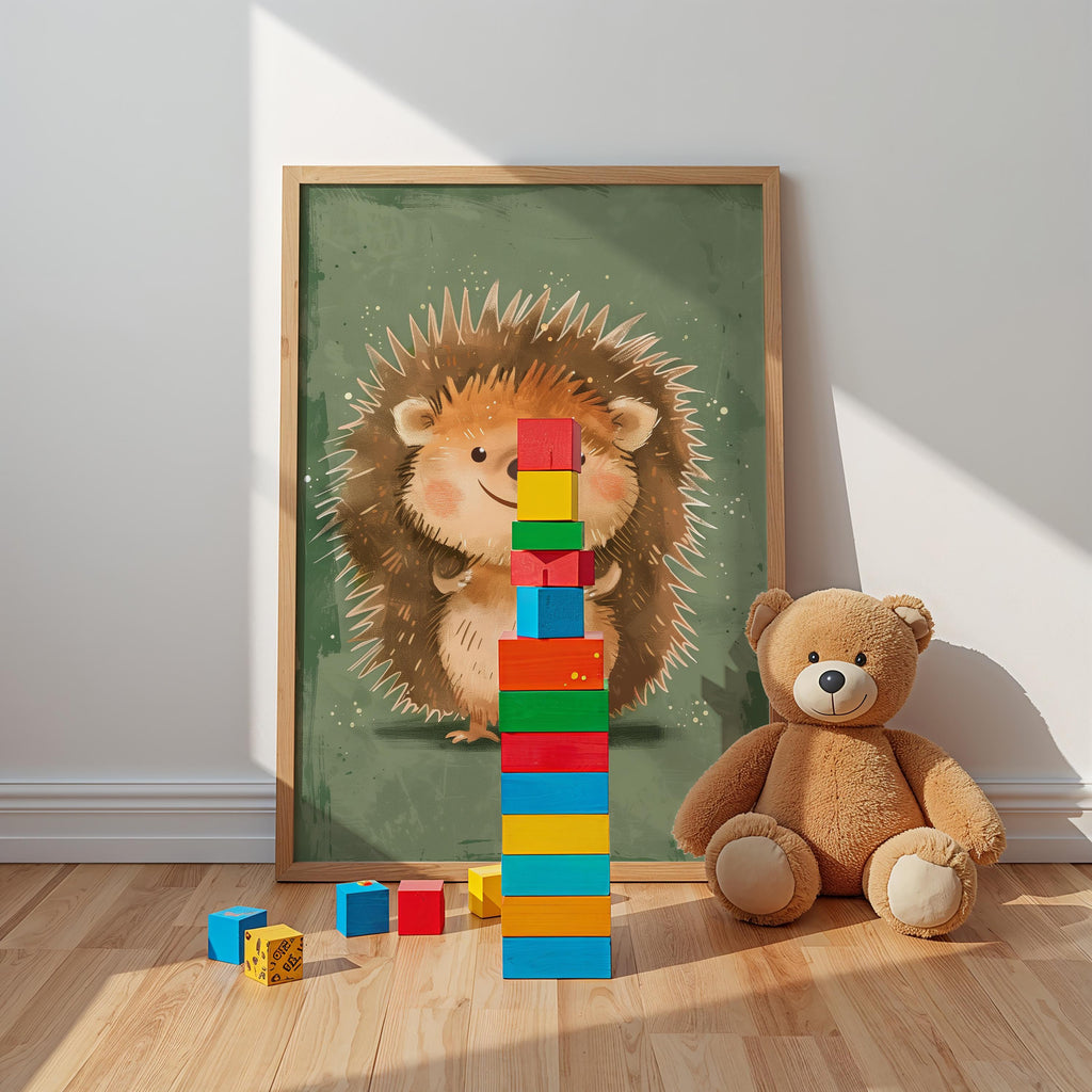Hedgehog Nursery Wall Art – Woodland Animal Print for Kids