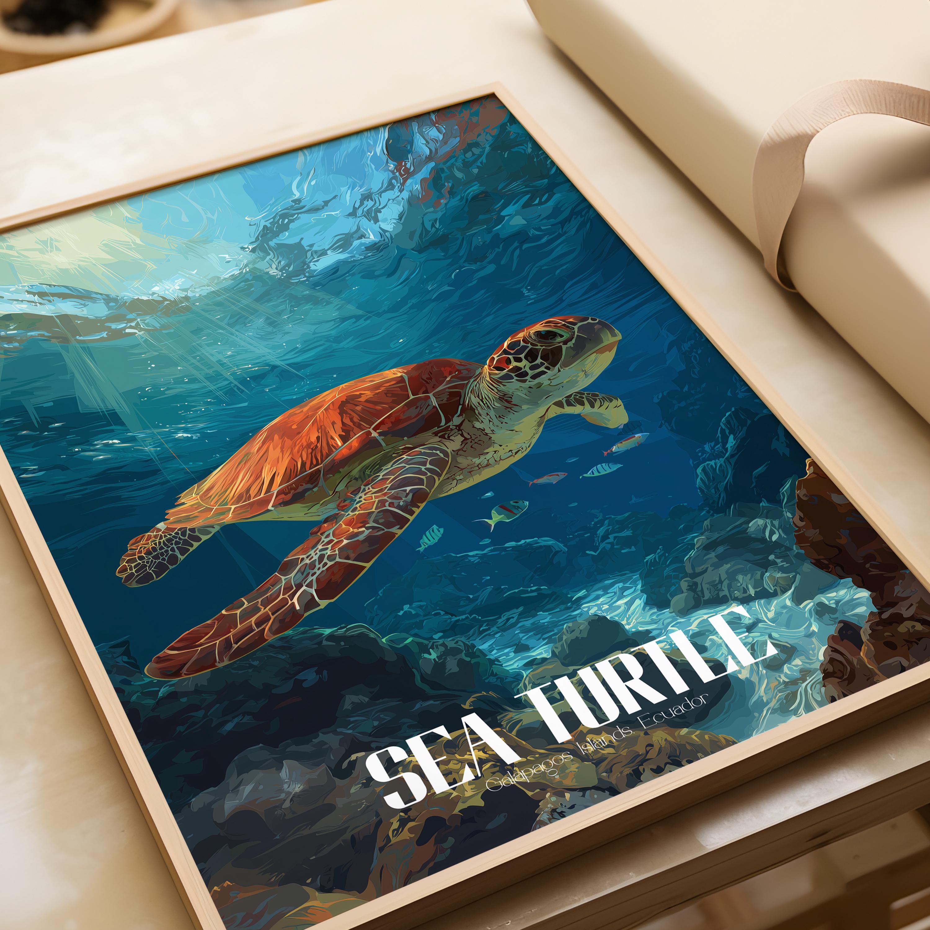 Sea Turtle Wall Art Print: Coastal Marine Animal Decor
