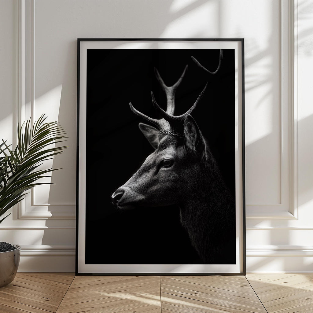 Black and White Deer Print: Elegant Wildlife Wall Art