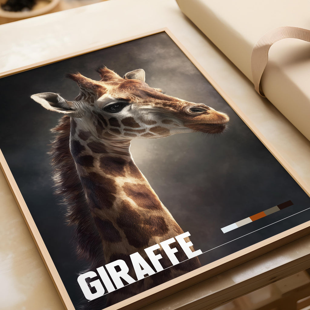Giraffe Framed Poster: Safari Wildlife Wall Art for Nursery or Kids Room