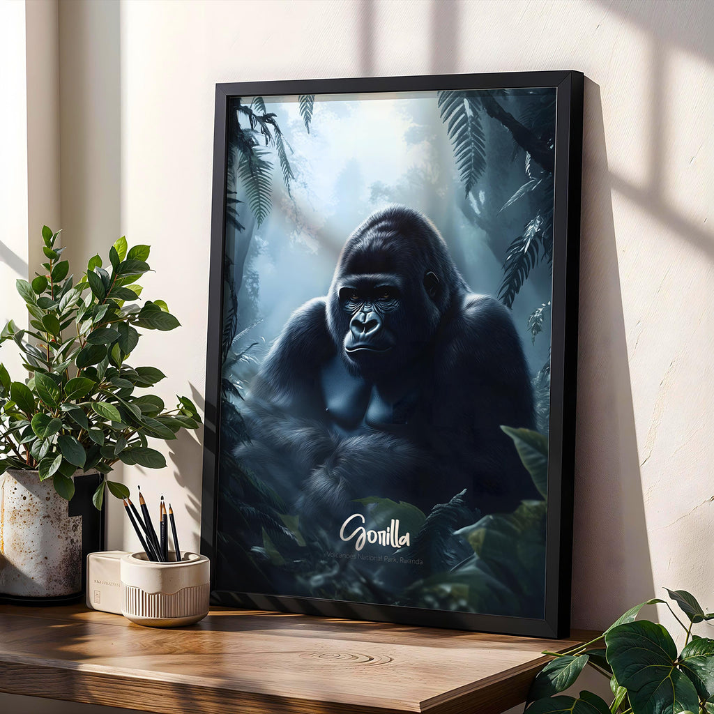 Framed Gorilla Art Print: Safari Jungle Animal Wall Decor