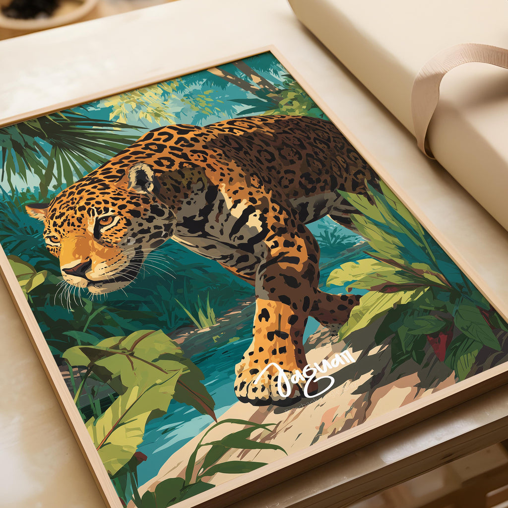 Jaguar Framed Poster: Jungle Cat Wall Art for Kids Nursery