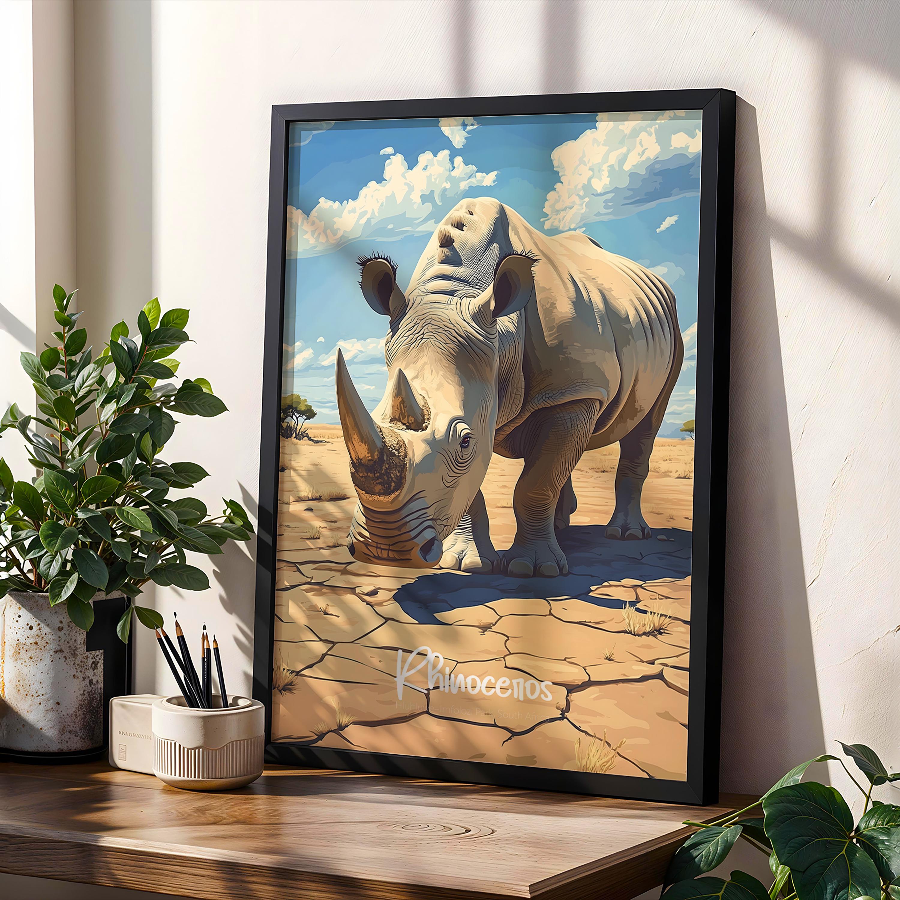 Rhinoceros Print: African Wildlife Illustration, Nature-Inspired Wall Art