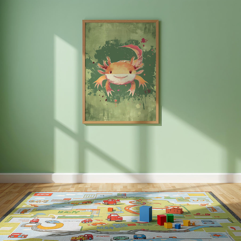 Axolotl Nursery Wall Art – Aquatic Animal Print for Kids