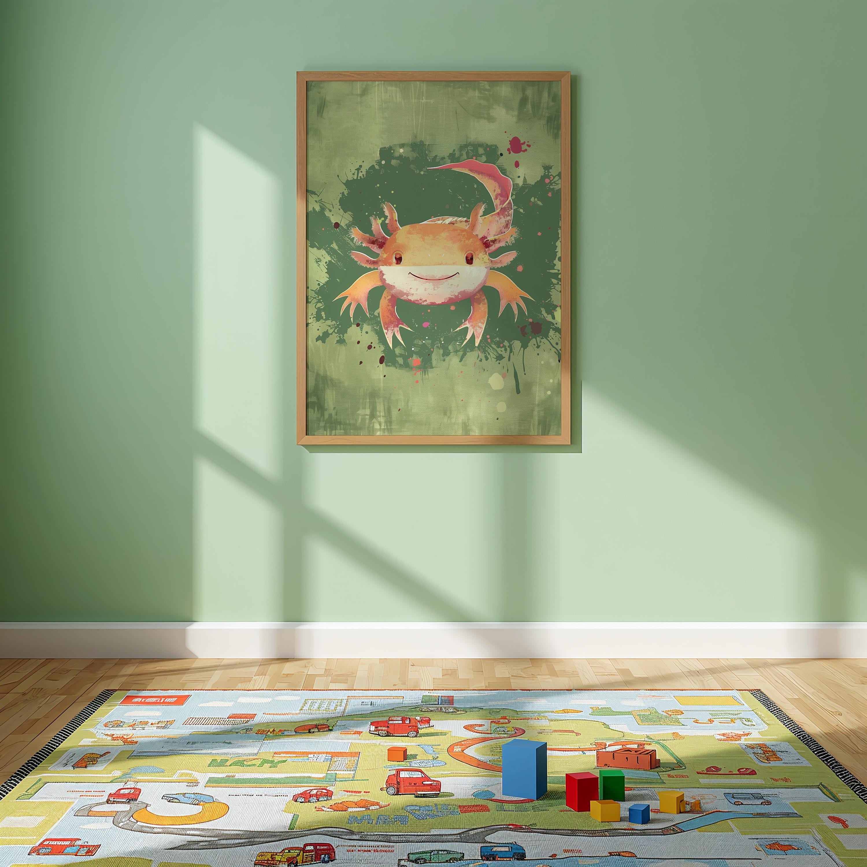 Axolotl Nursery Wall Art – Aquatic Animal Print for Kids