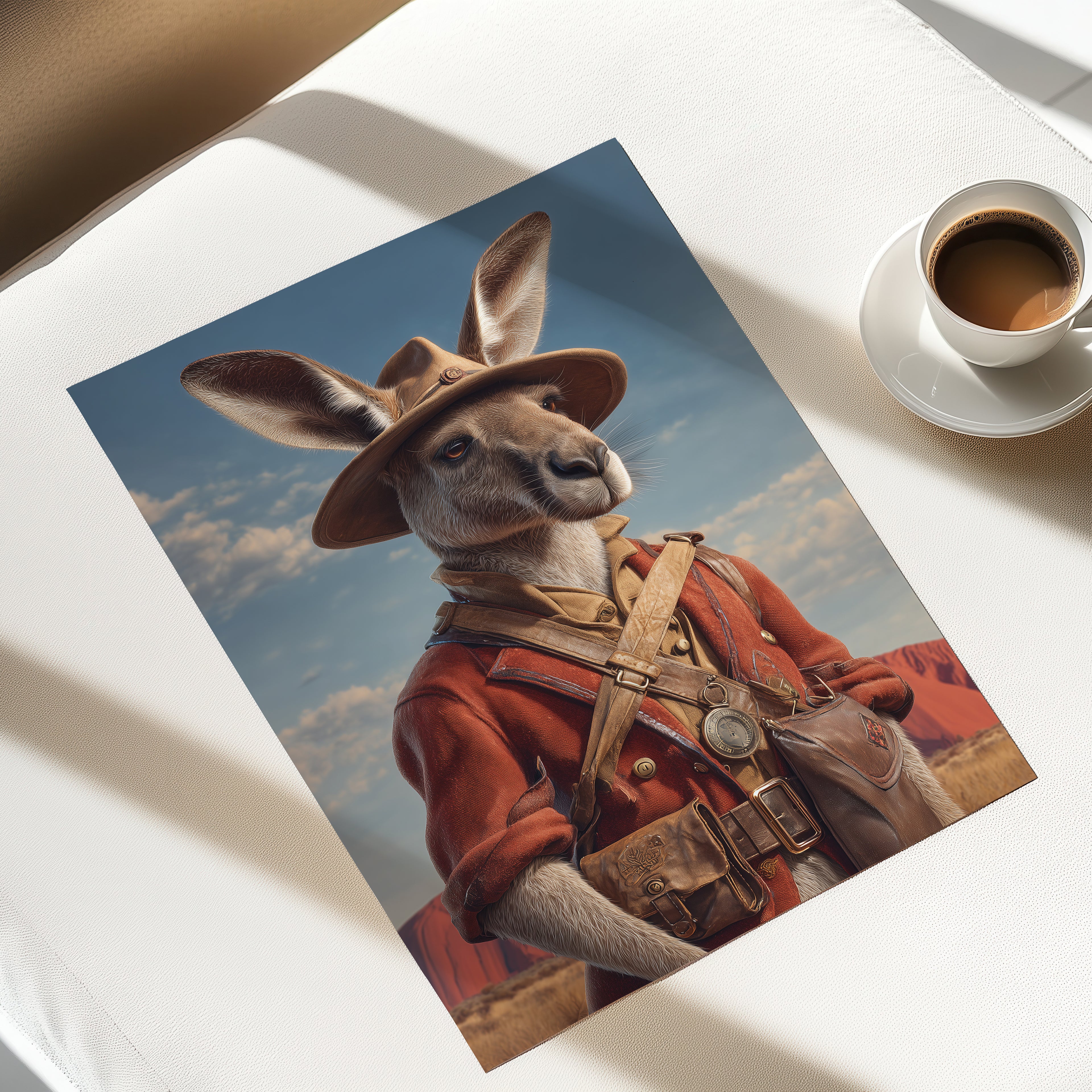 Explorer Kangaroo Poster – Australian Animal Print, Outback Fantasy Wall Art, Wildlife Decor