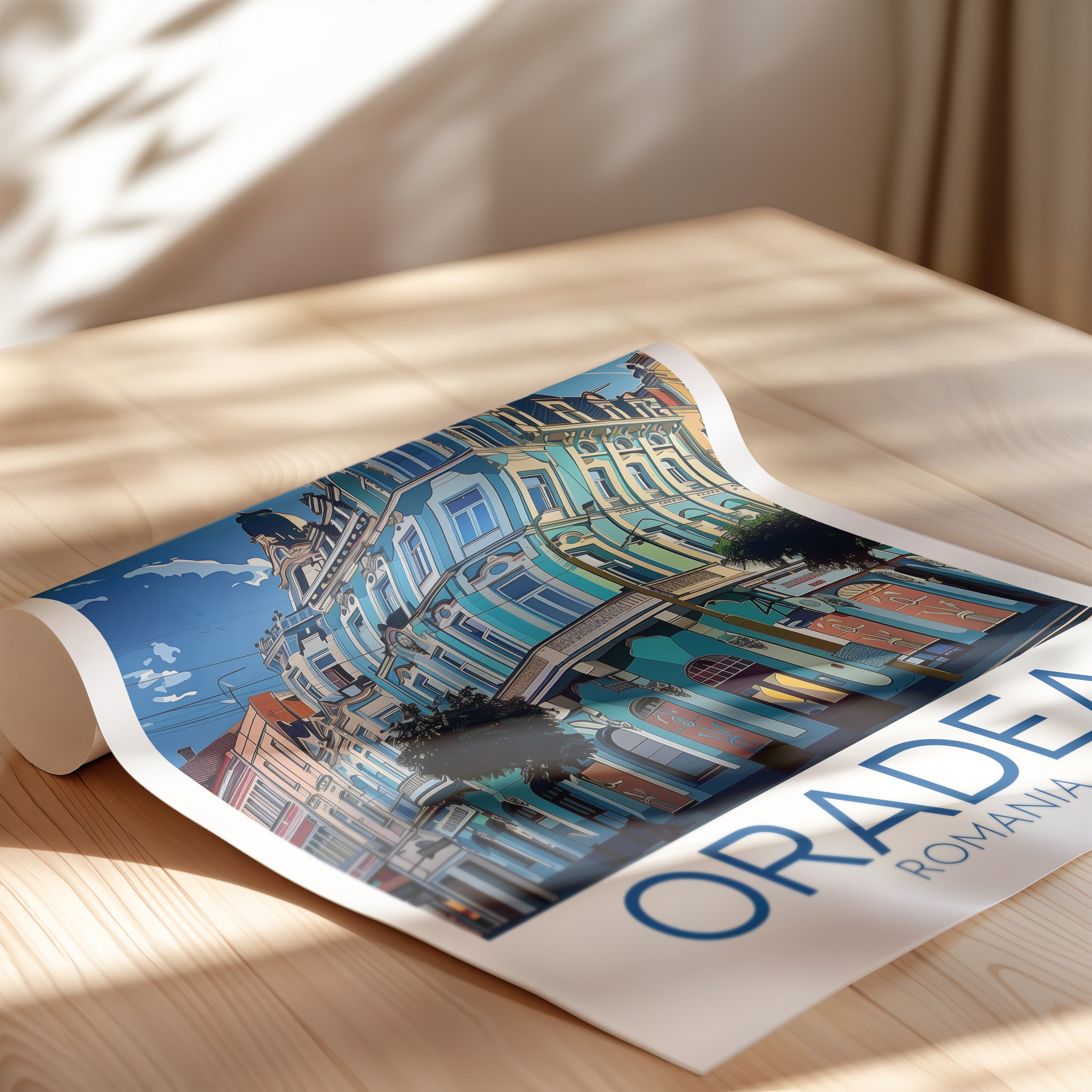 Oradea Romania Travel Poster: Elegant European Architecture Illustration Art