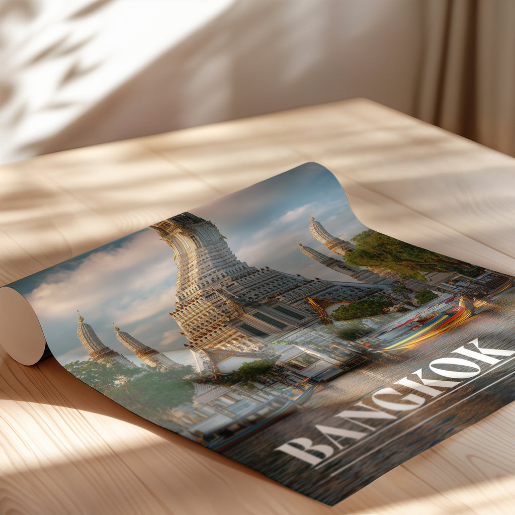 Bangkok Thailand Poster – Wat Arun Temple Wall Art, Asian Travel Print, Riverside Photography Decor